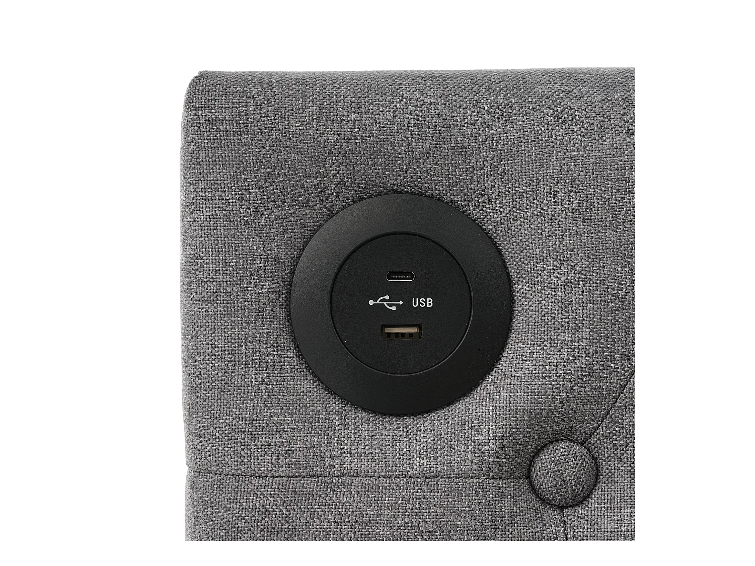 Lit banquette avec chargeur USB Type-C, cadre tapissé lin gris, 2 tiroirs de rangement, 90x200cm (215x99x86.5cm)