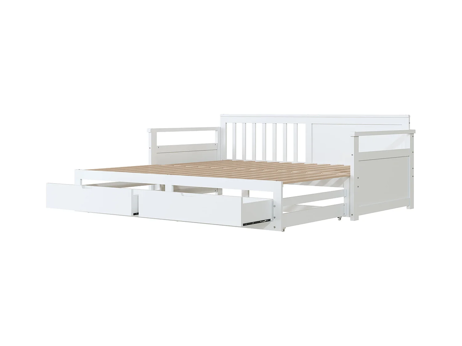 Lit banquette multifonction 90(180)x190cm avec tiroirs, bois de pin, blanc, structure robuste (197.5x184.5x76cm)