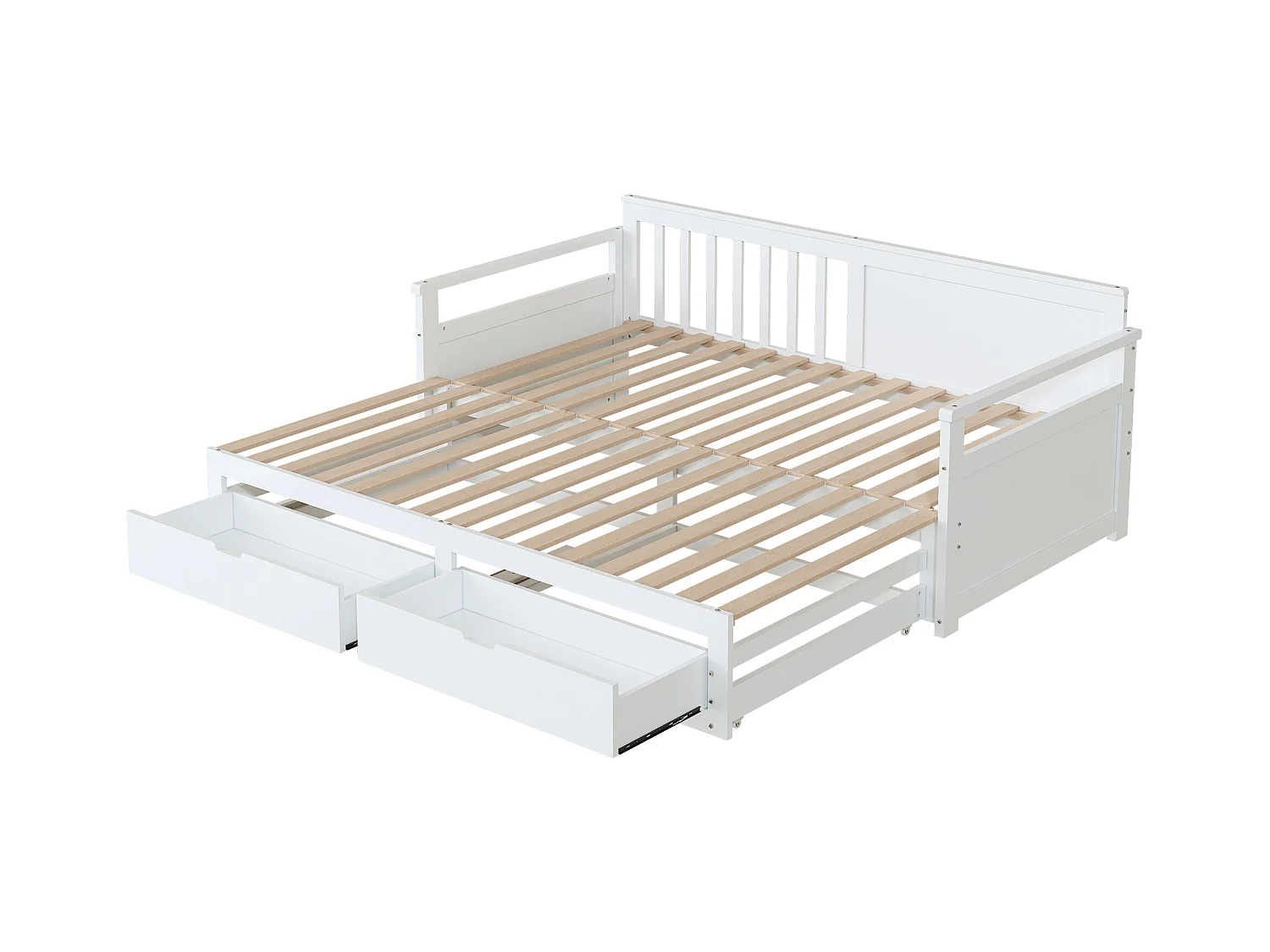 Lit banquette multifonction 90(180)x190cm avec tiroirs, bois de pin, blanc, structure robuste (197.5x184.5x76cm)