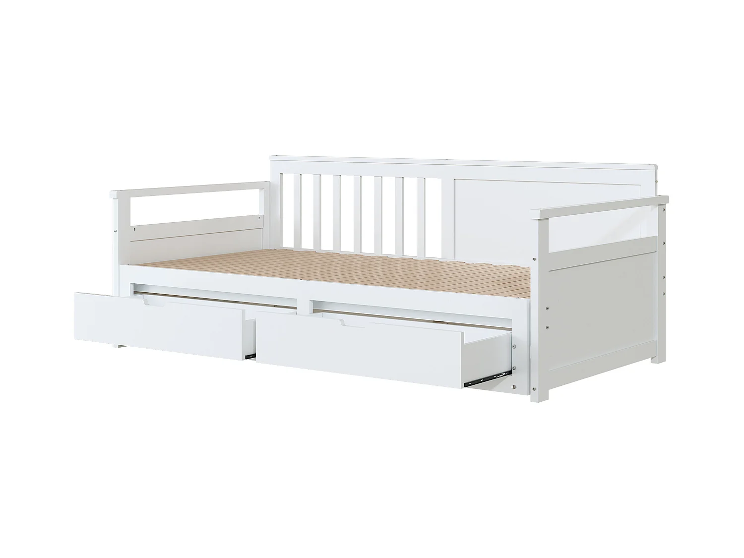 Lit banquette multifonction 90(180)x190cm avec tiroirs, bois de pin, blanc, structure robuste (197.5x184.5x76cm)