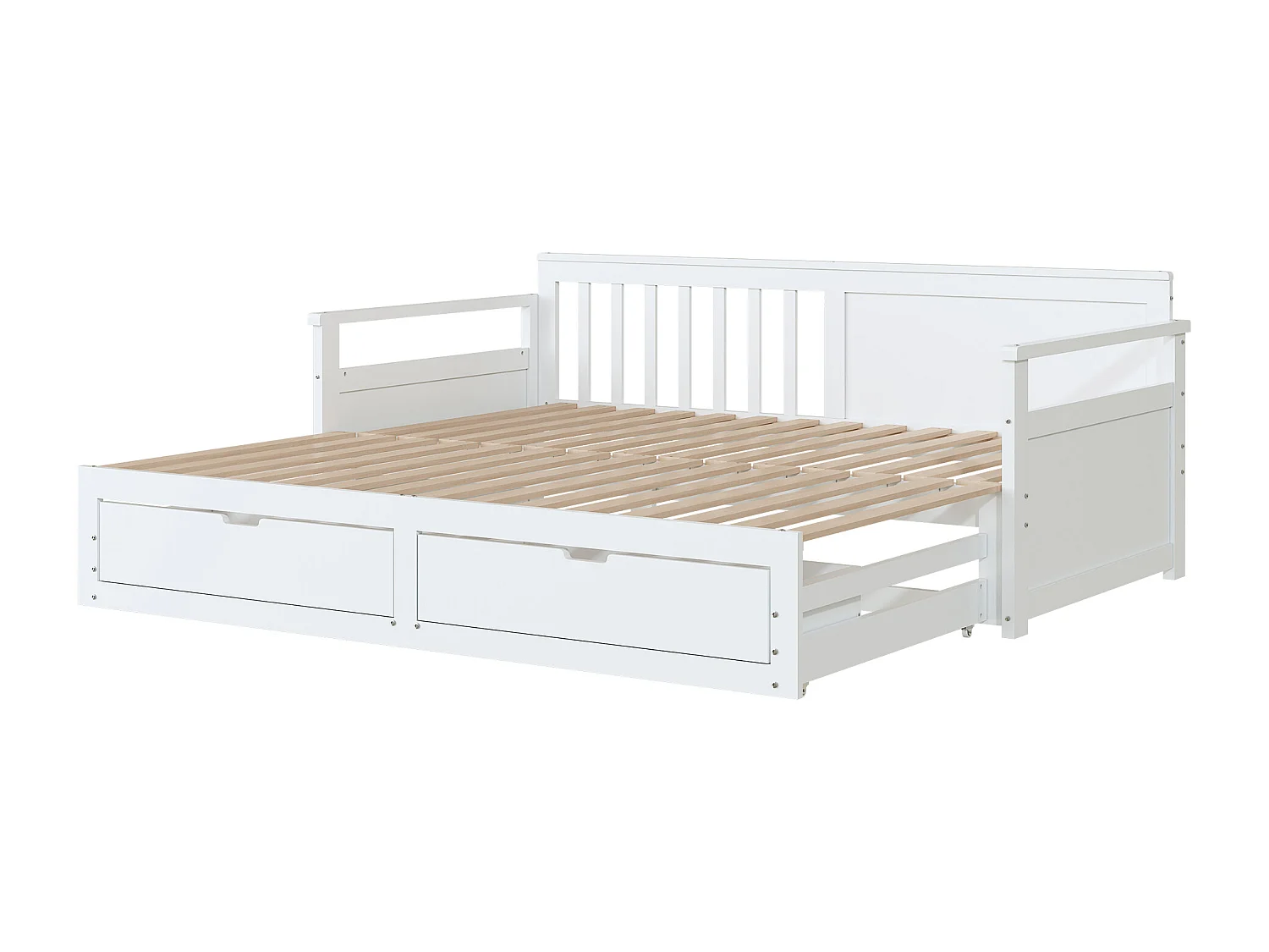 Divano letto multifunzionale 90(180)x190cm con cassetti, legno di pino, bianco, struttura robusta (197,5x184,5x76cm)