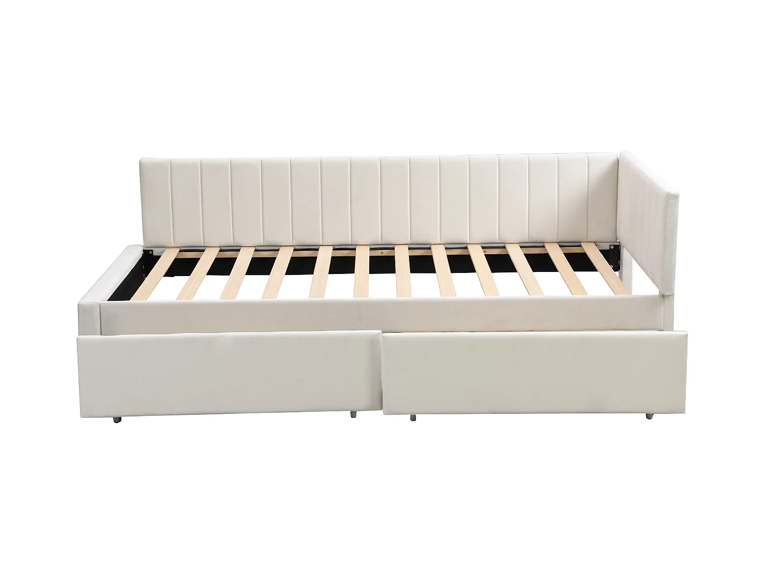 Canapé-lit multifonction 90 x 200 cm, lit avec 2 grands tiroirs de rangement, tissu velours beige (205x97x68 cm)
