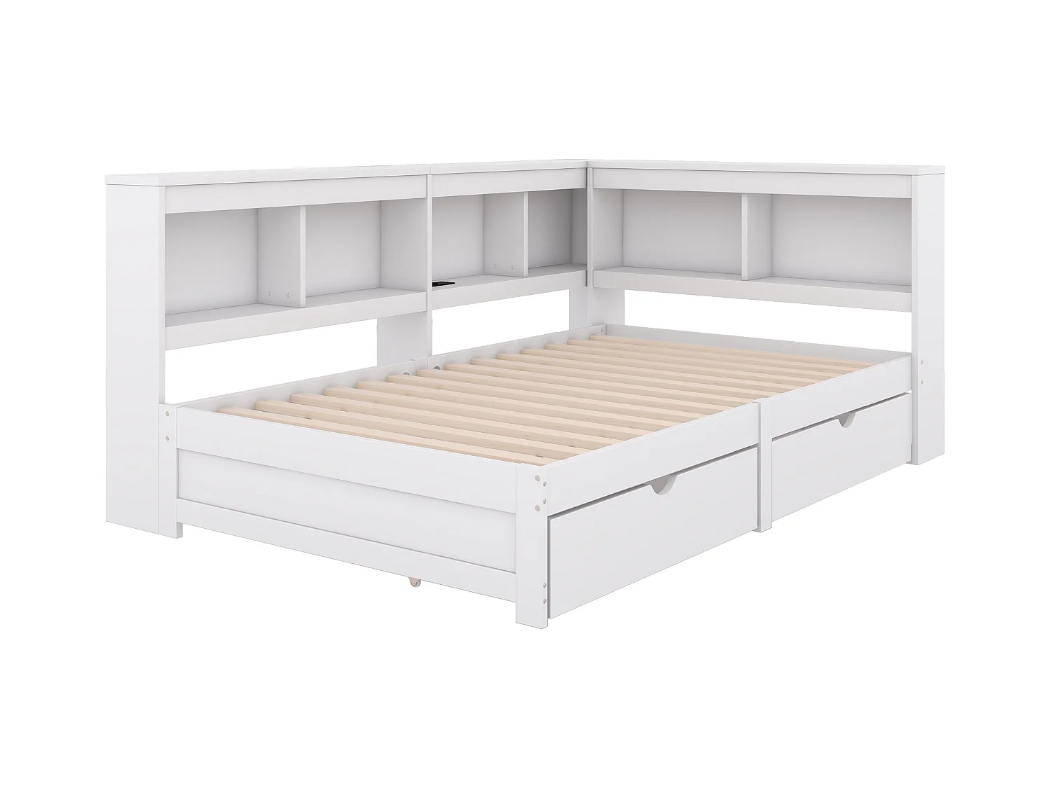 Dagbed 90 x 200 cm, met 2 lades, stopcontact en 2 USB-aansluitingen, spaanplaatstructuur, wit (223,6 x 116,6 x 70 cm)