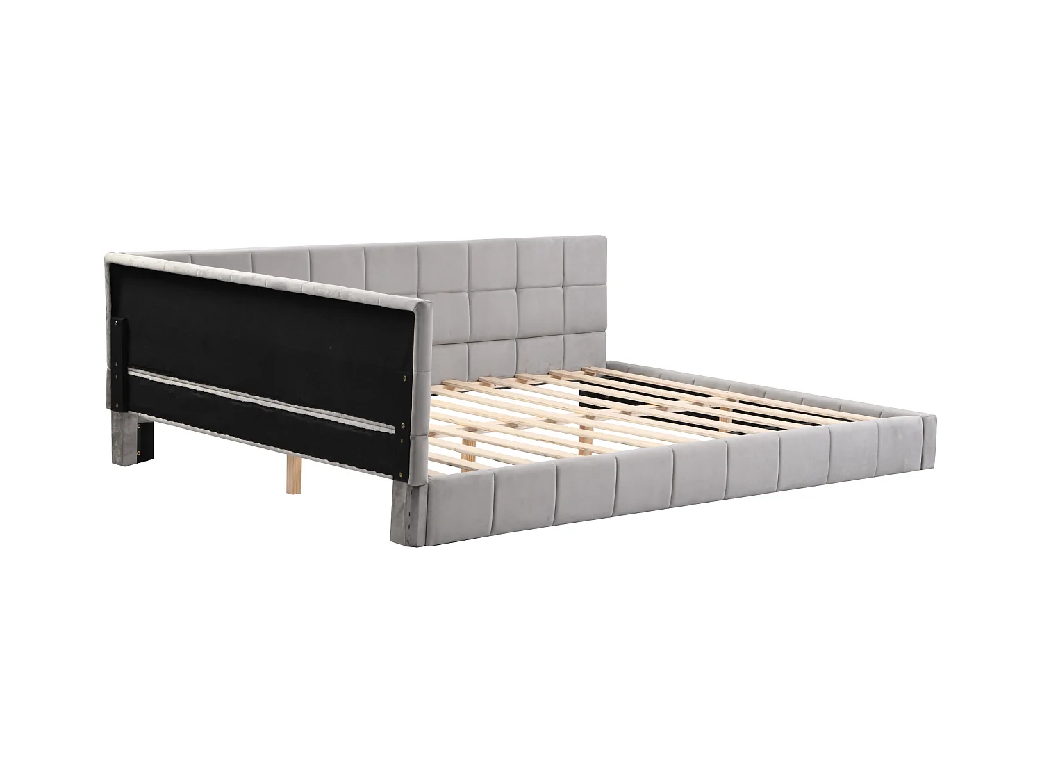 Lit canapé convertible 140x200 cm avec sommier à lattes, tissu en velours doux, gris (206x148x62.5 cm)