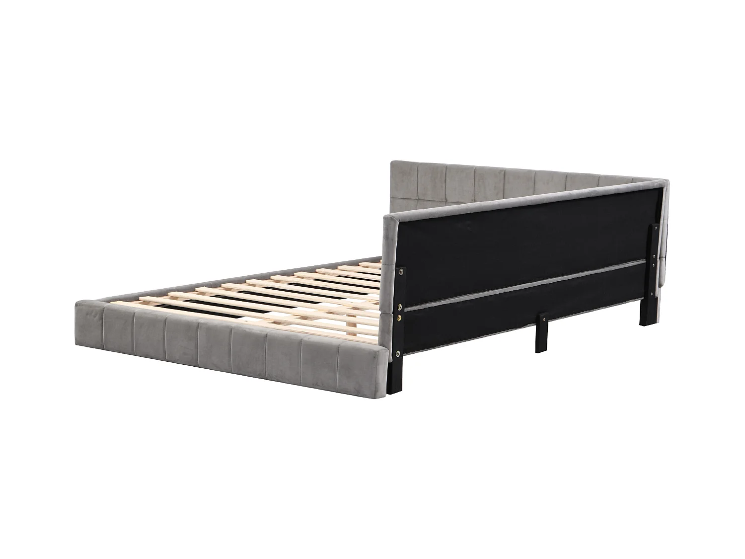 Lit canapé convertible 140x200 cm avec sommier à lattes, tissu en velours doux, gris (206x148x62.5 cm)