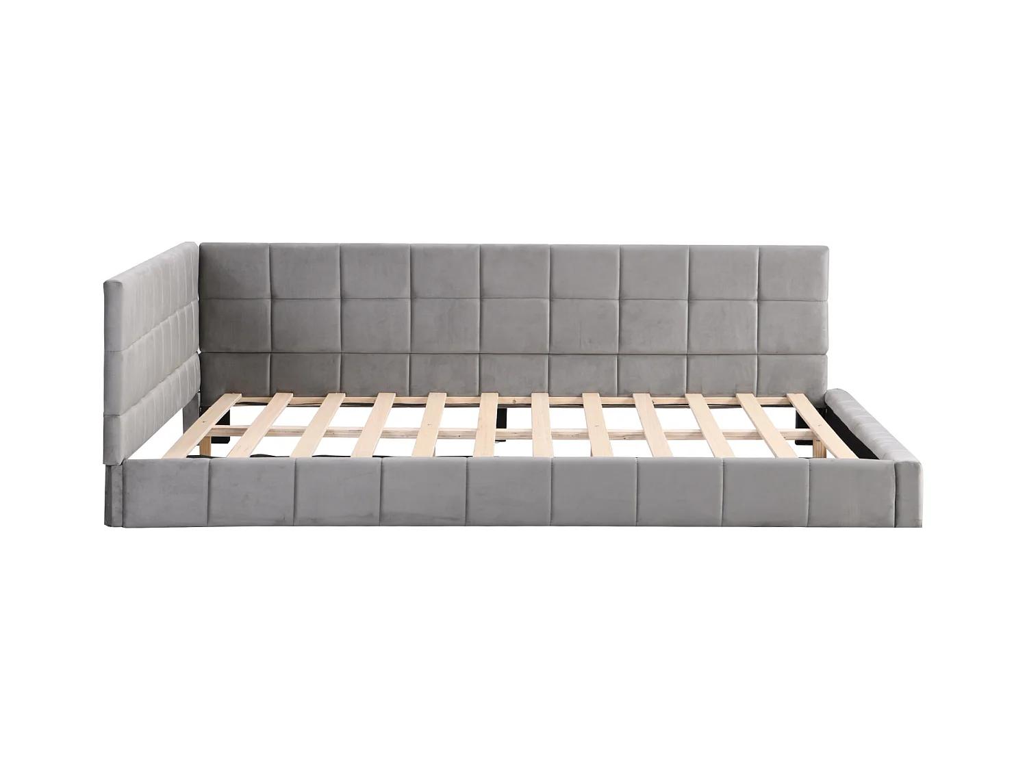 Lit canapé convertible 140x200 cm avec sommier à lattes, tissu en velours doux, gris (206x148x62.5 cm)