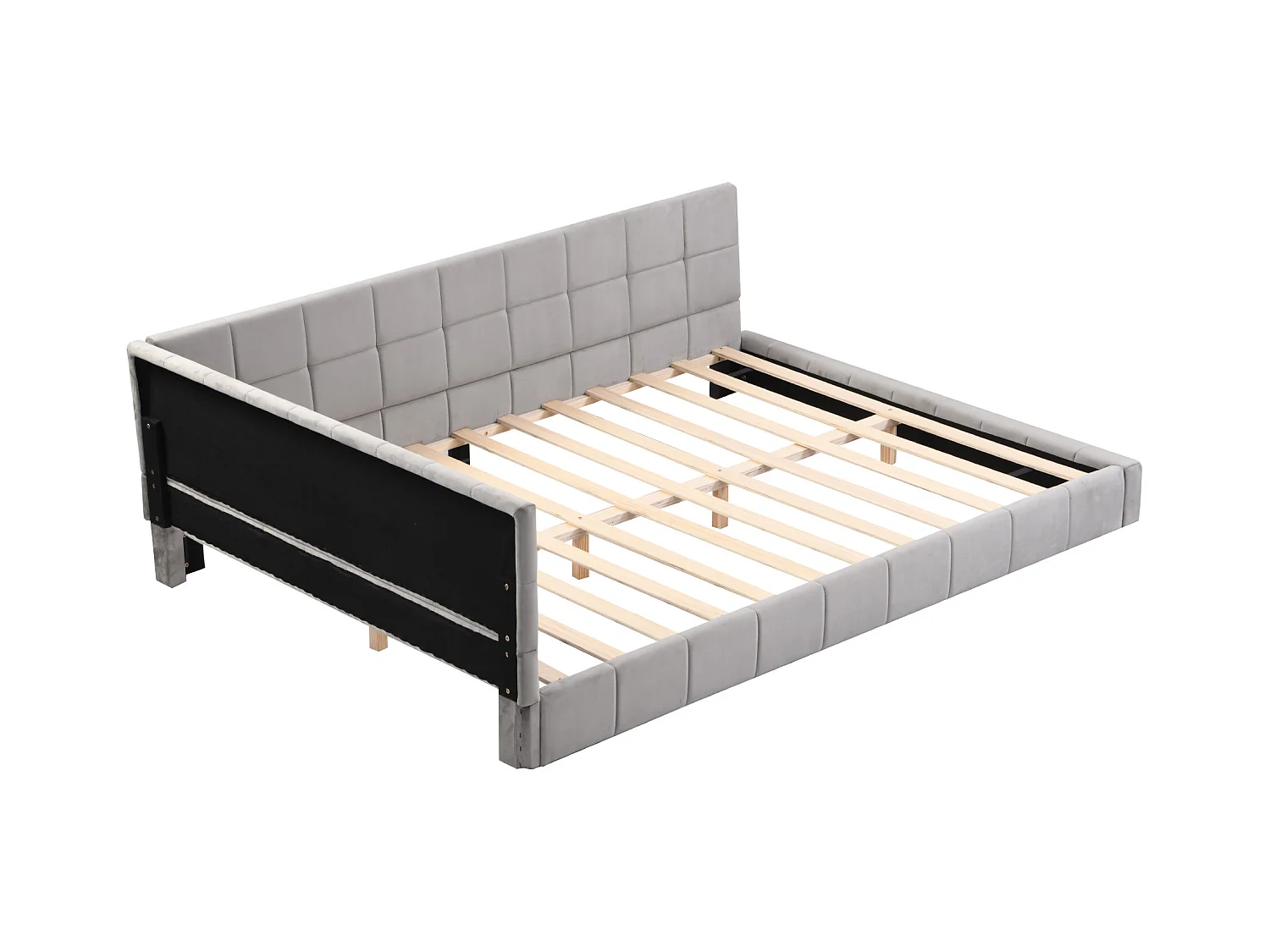 Lit canapé convertible 140x200 cm avec sommier à lattes, tissu en velours doux, gris (206x148x62.5 cm)