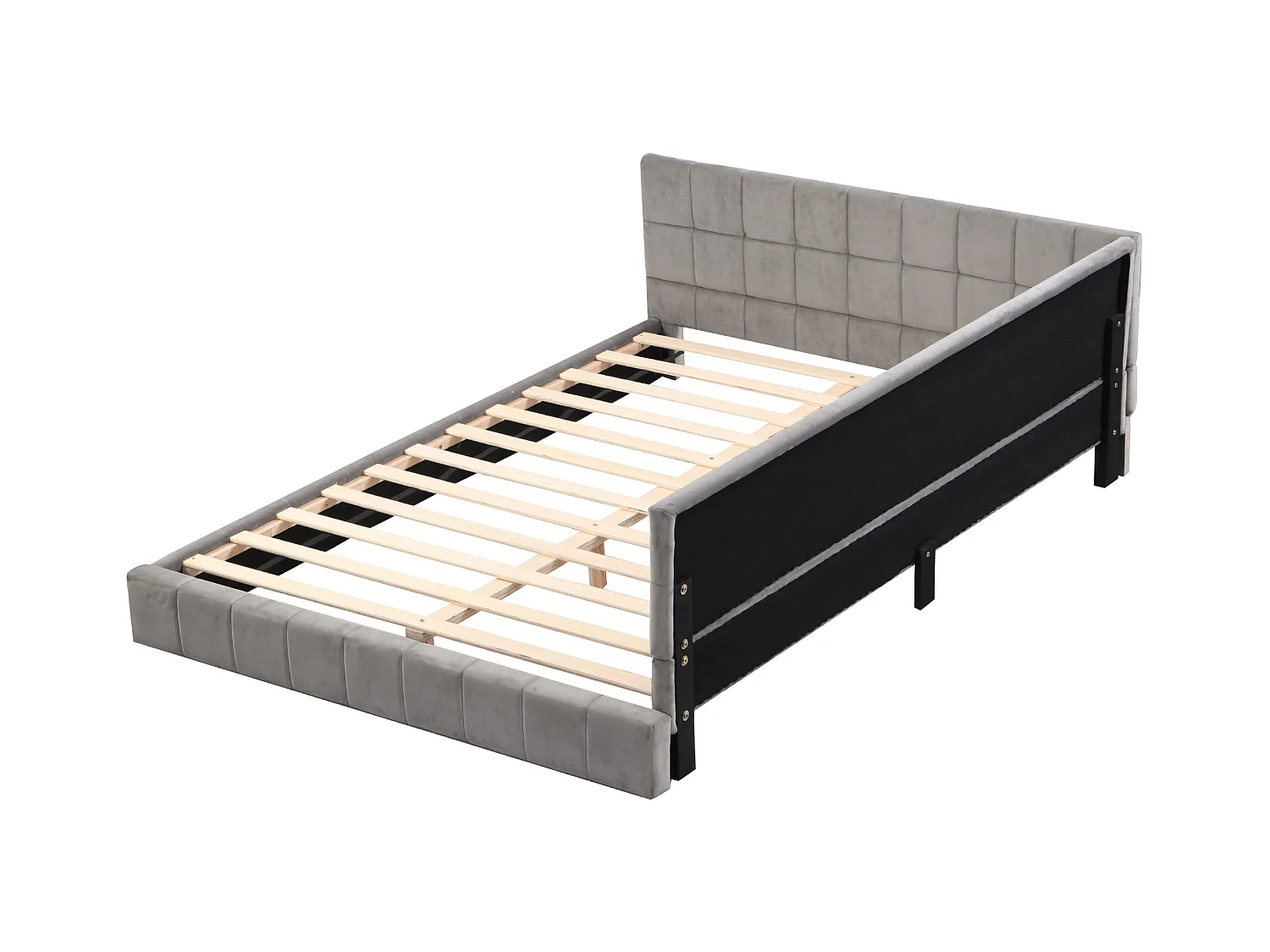 Lit canapé convertible 140x200 cm avec sommier à lattes, tissu en velours doux, gris (206x148x62.5 cm)