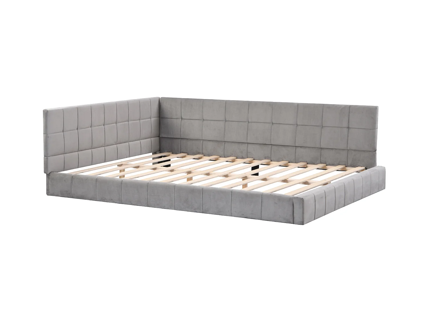 Lit canapé convertible 140x200 cm avec sommier à lattes, tissu en velours doux, gris (206x148x62.5 cm)