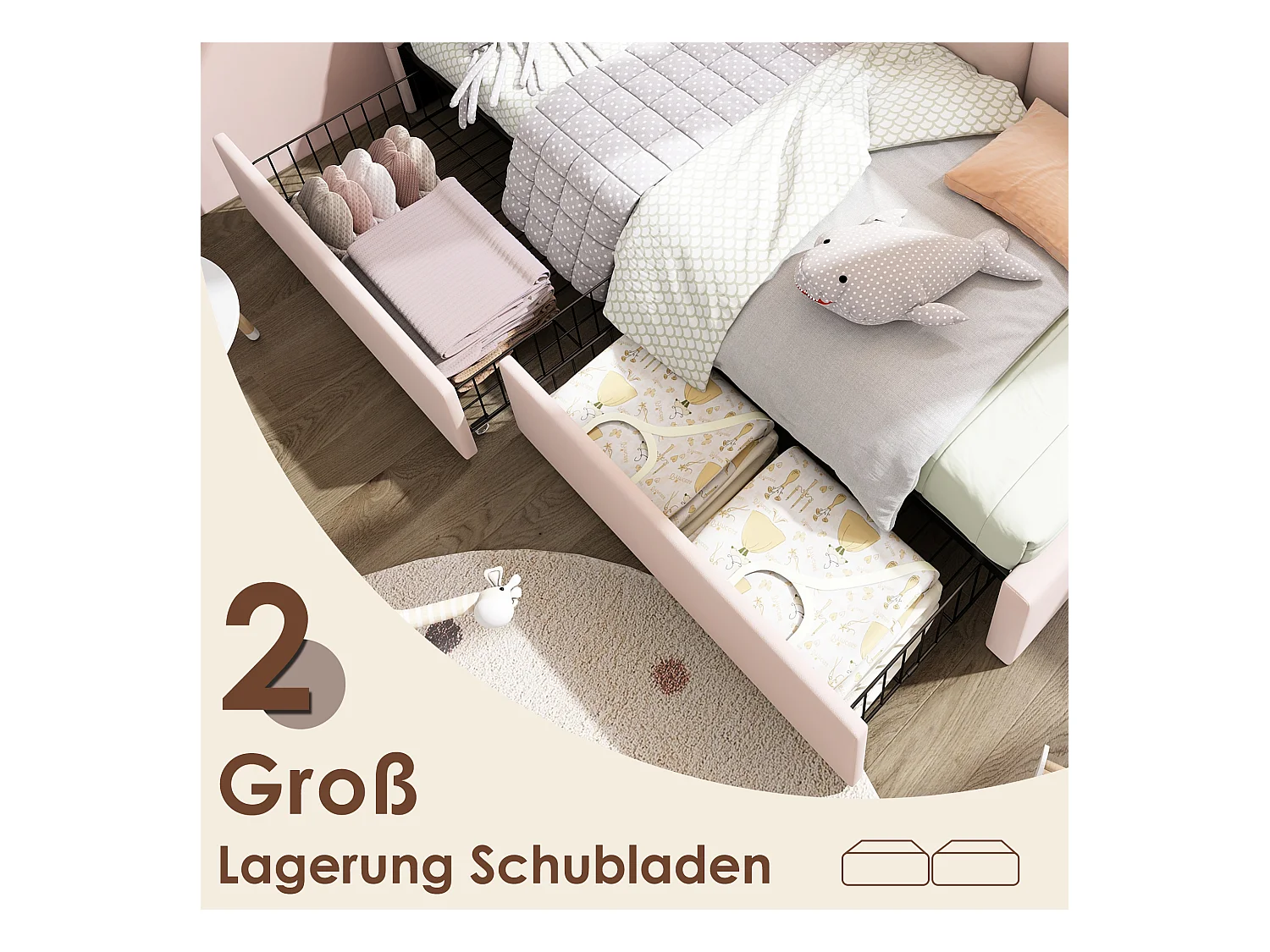 Dagbed met lades, roze fluwelen frame, 90x200cm, slaapbank, geïntegreerde opbergruimte (208x94x76cm)