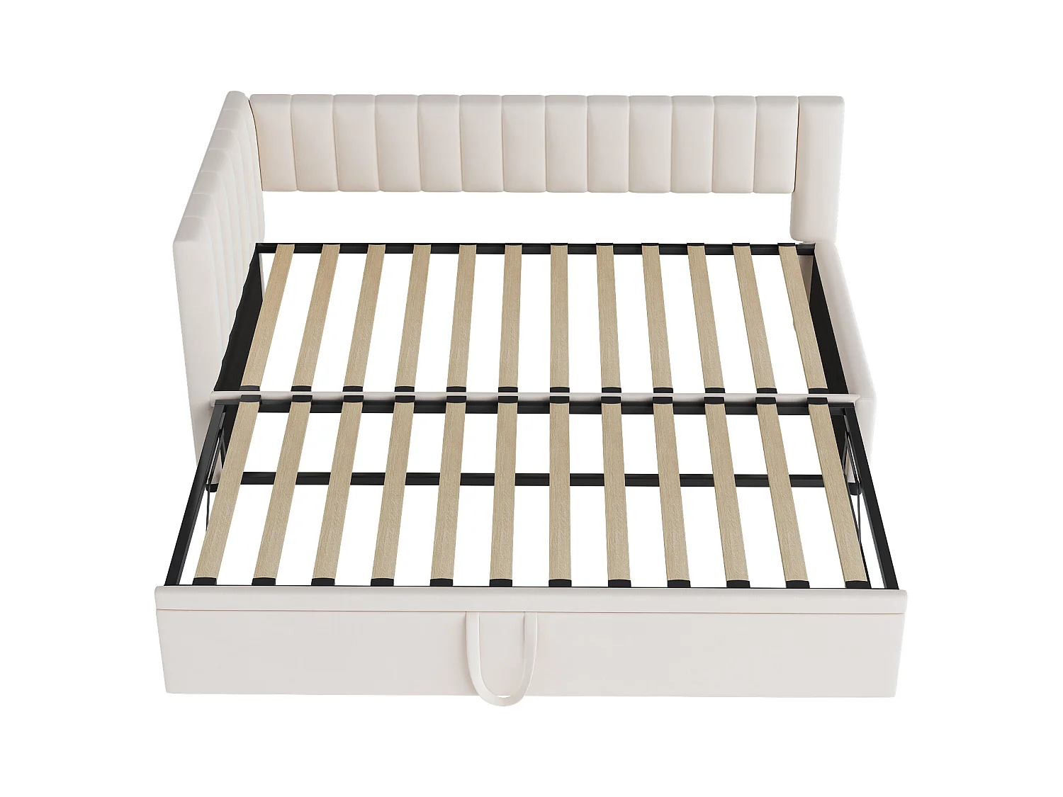 Canapé-lit multifonction L, lit escamotable 90/180x200 cm, tissu velours, gain de place, enfants et invités, beige (208x97.5x75 cm)