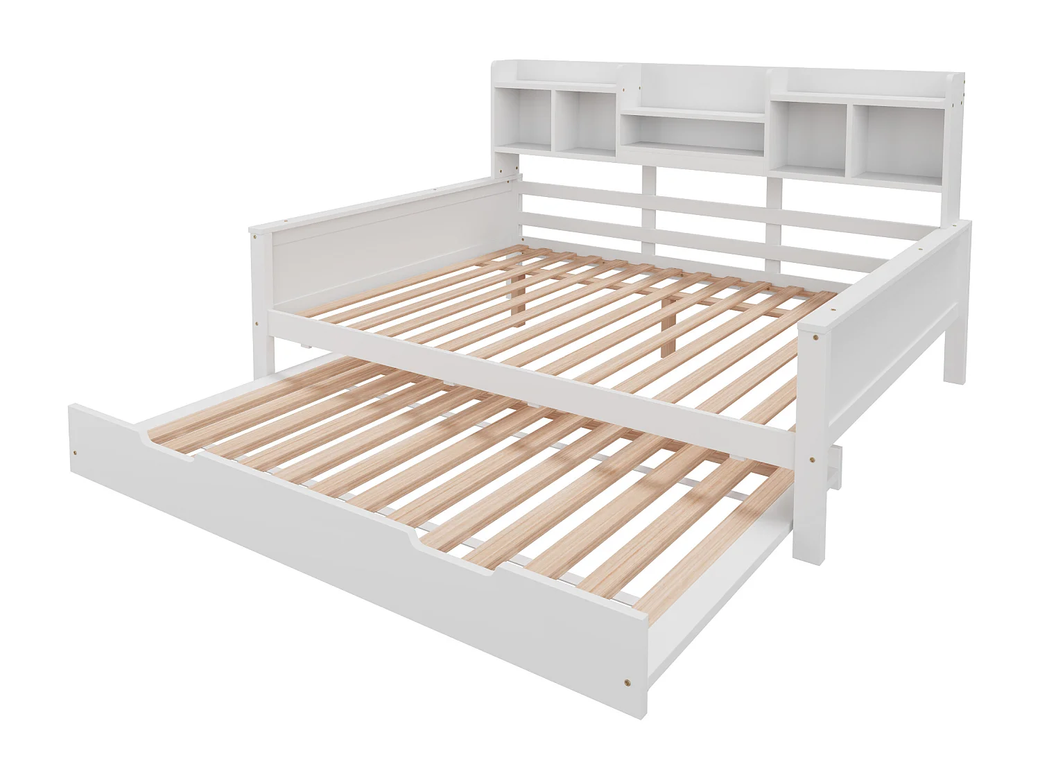 Canapé convertible 140x200 cm, bois massif, lit escamotable 90x190 cm, rangement, sommier à lattes, pin, blanc (205x147x110 cm)