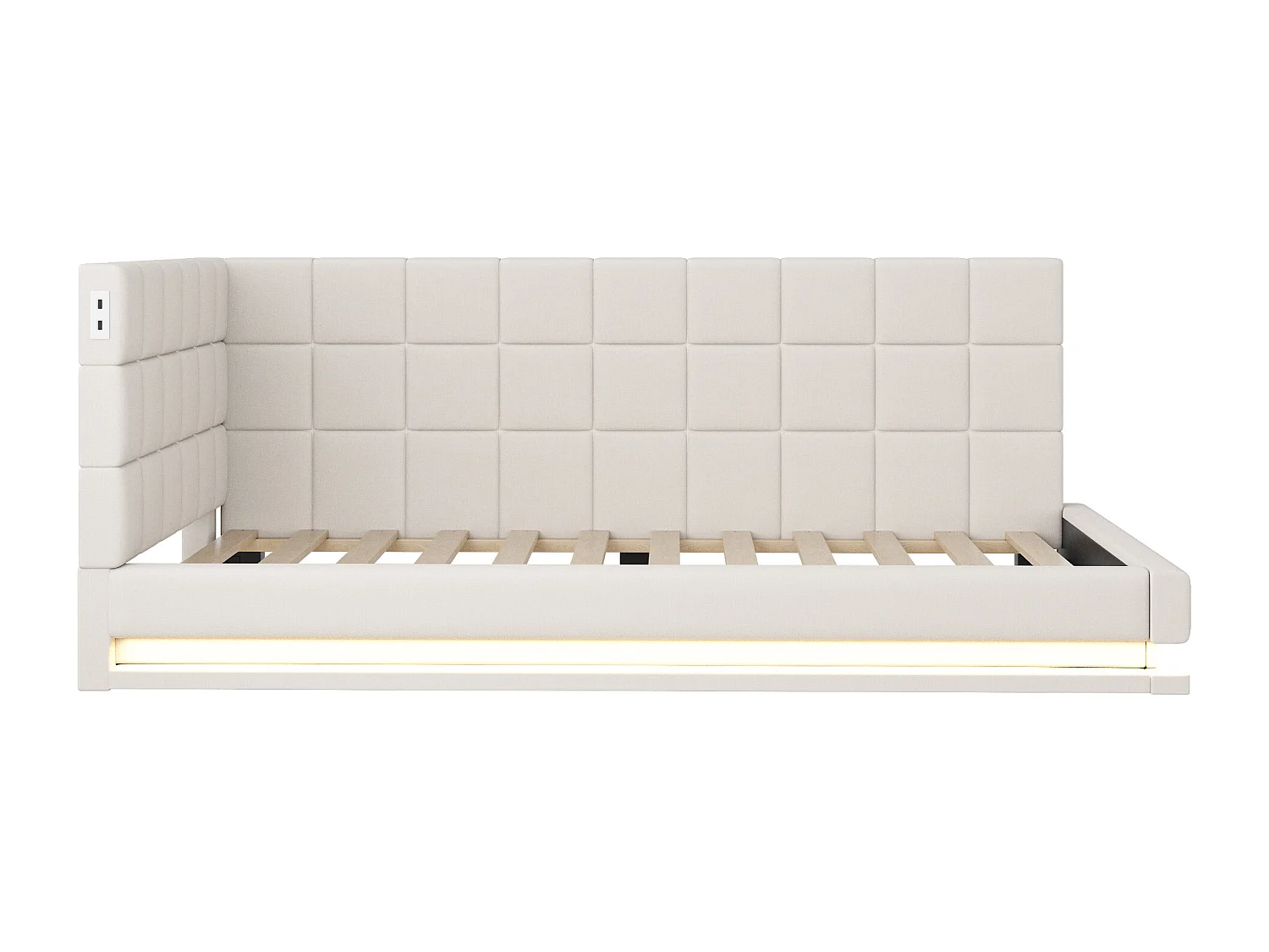 Canapé-lit 90x200, multifonction avec LED, USB et sommier, velours gris (206x97x63 cm)