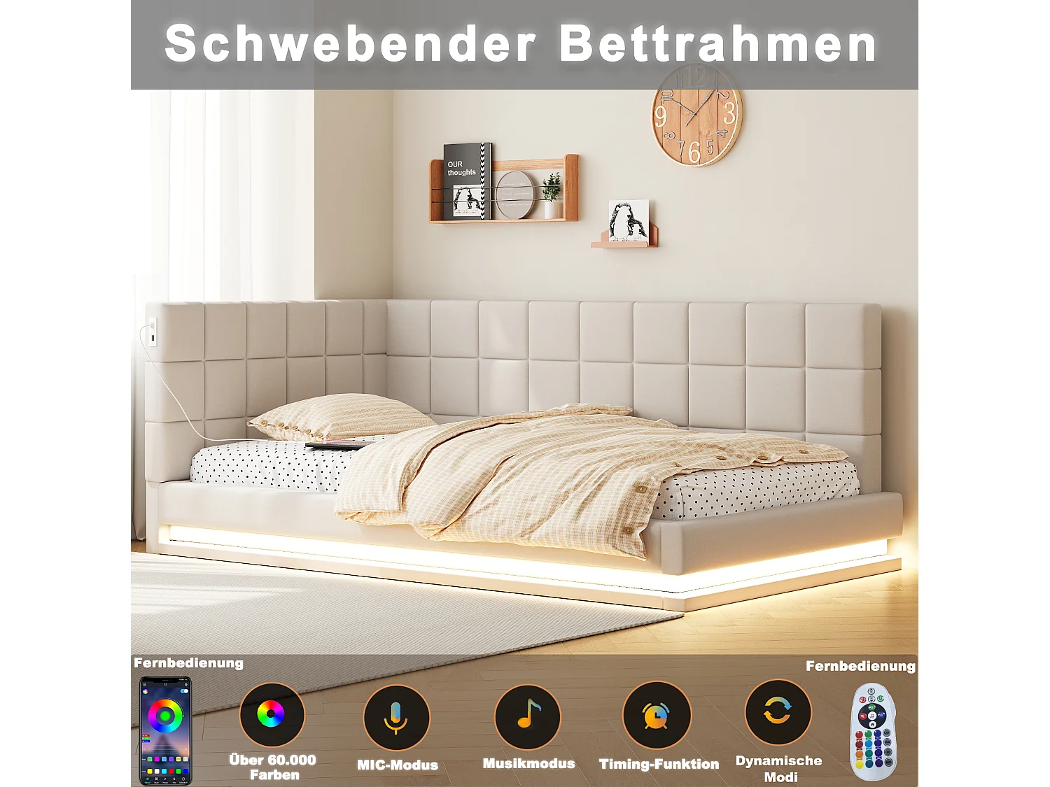 Sofá cama 90x200, multifuncional con LED, USB y somier de láminas, terciopelo gris (206x97x63 cm)