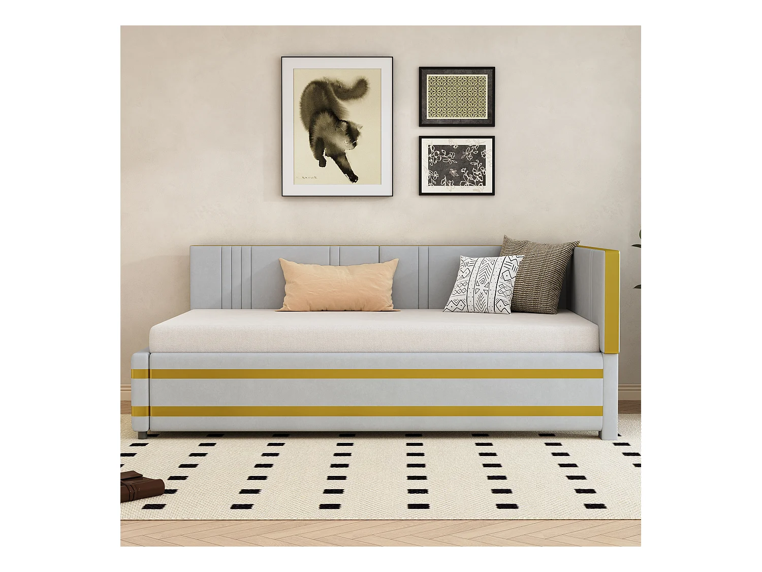 Canapé-lit Polster 90 x 200 cm, multifonction avec lattenrost, tissu en velours gris (205 x 97 x 65.5 cm)