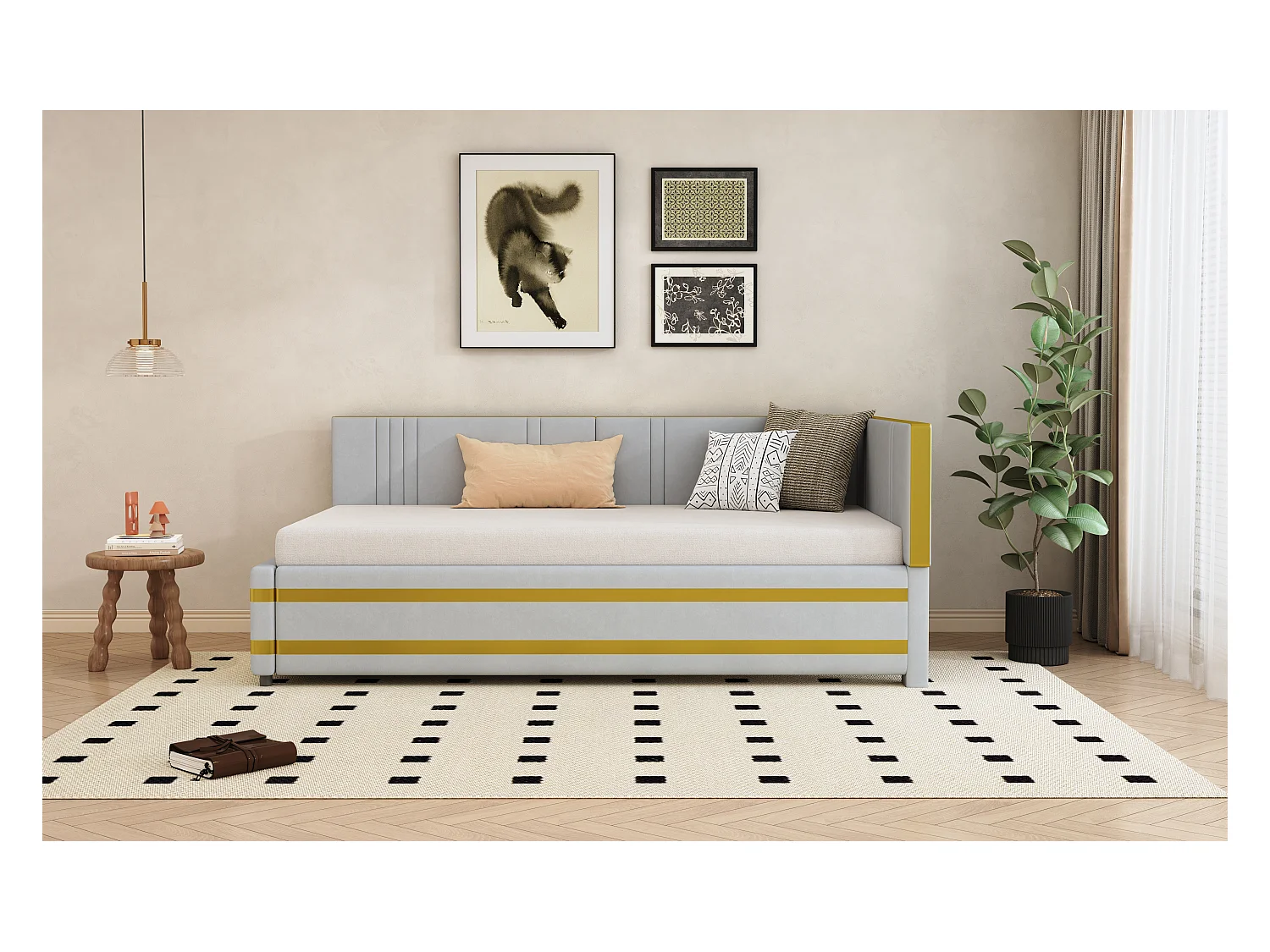 Canapé-lit Polster 90 x 200 cm, multifonction avec lattenrost, tissu en velours gris (205 x 97 x 65.5 cm)