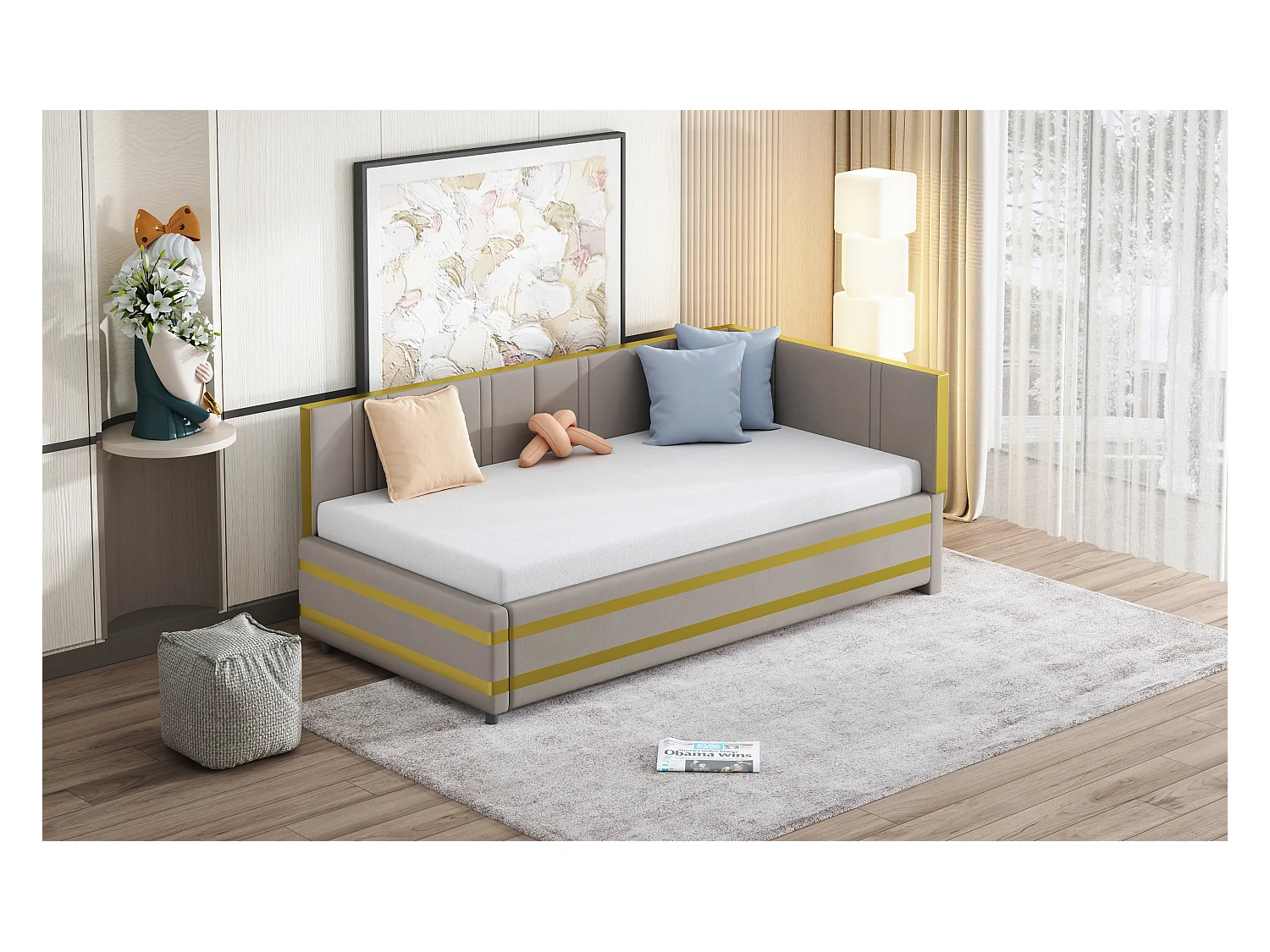 Lit Polster 90 x 200 cm, canapé multifonction avec lattenrost, tissu en velours doux, gris (205 x 97 x 65.5 cm)