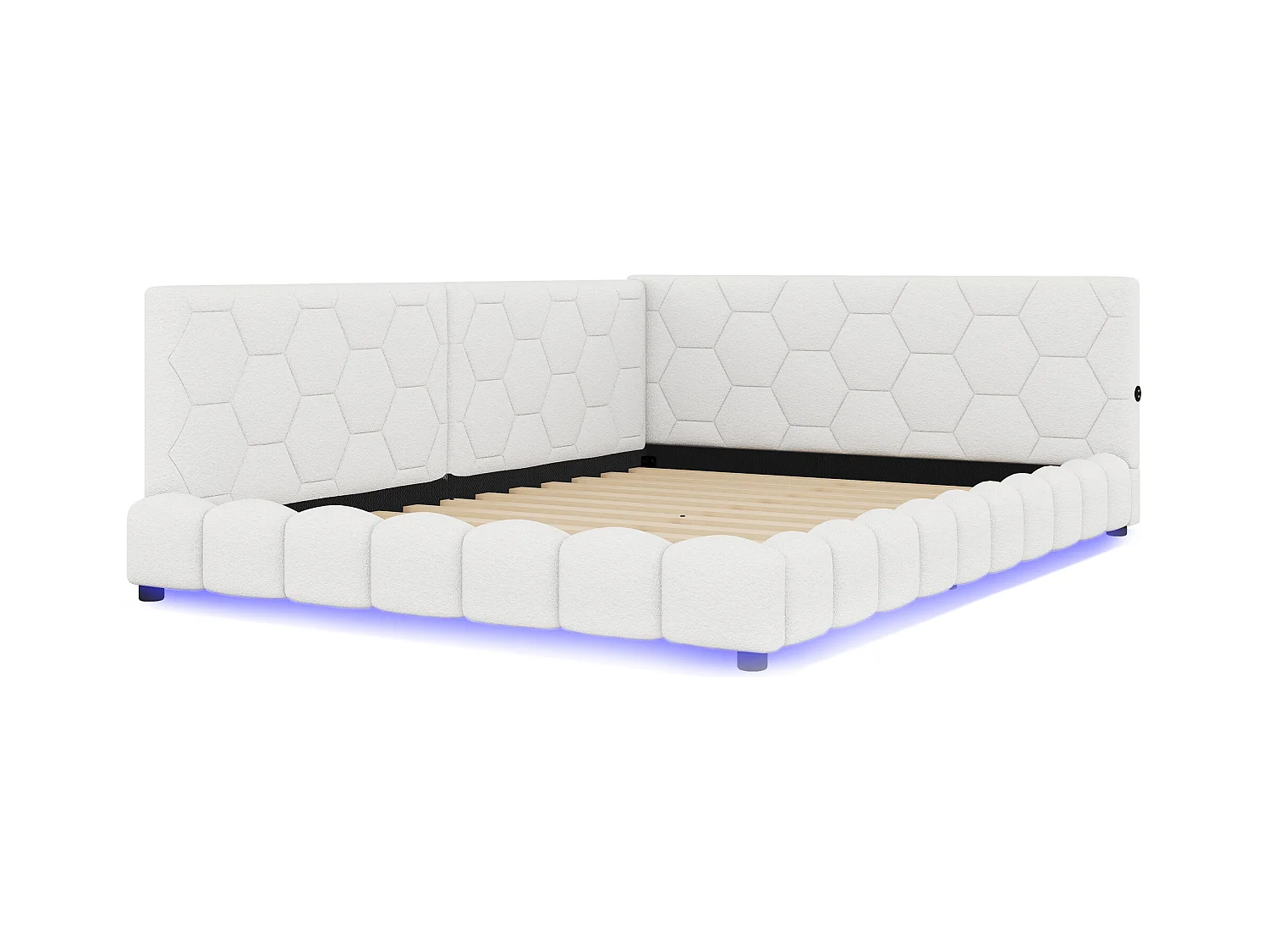 Daybed, 140x200 cm, slaapbank, met 16-kleurige LED-verlichting, USB en Type-C, fluwelen stof, Wit (214x152x64,5 cm)