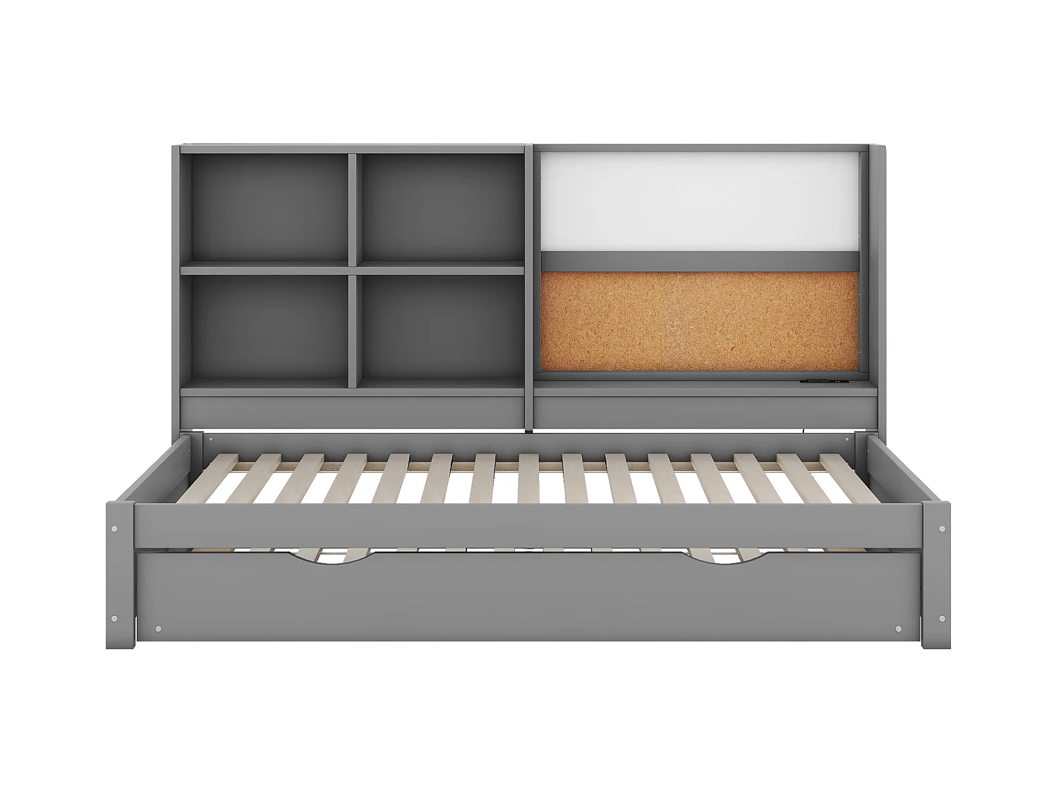 Divano letto 90x200 cm, letto pieghevole, porta USB, lavagna bianca, diversi vani portaoggetti, grigio (208,5x116,5x112 cm)