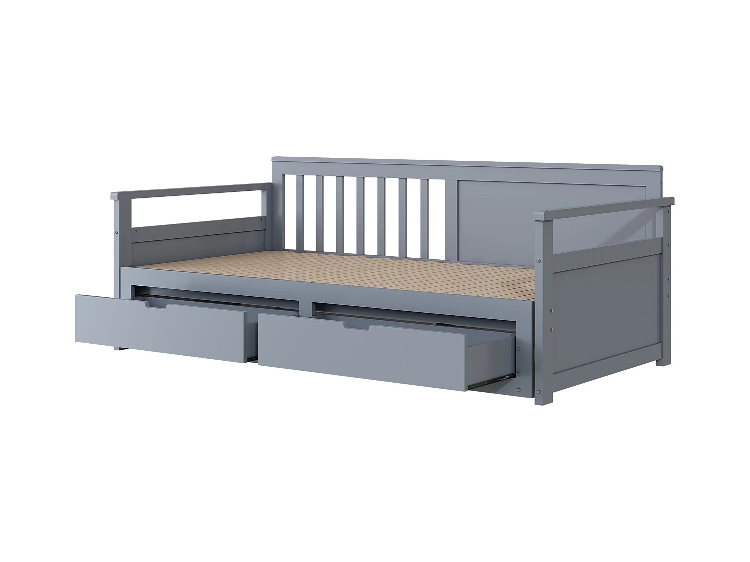 Lit banquette multifonction 90(180)x190cm avec tiroirs, bois de pin, gris, structure robuste (197.5x184.5x76cm)