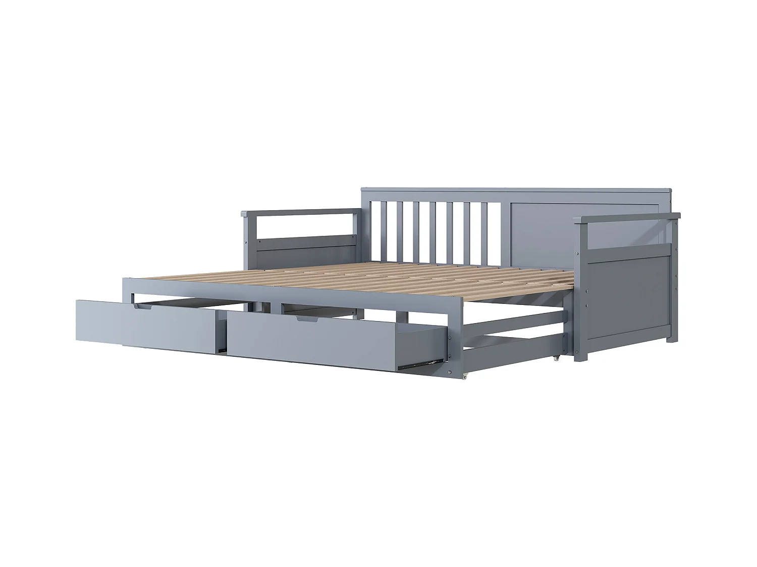 Lit banquette multifonction 90(180)x190cm avec tiroirs, bois de pin, gris, structure robuste (197.5x184.5x76cm)