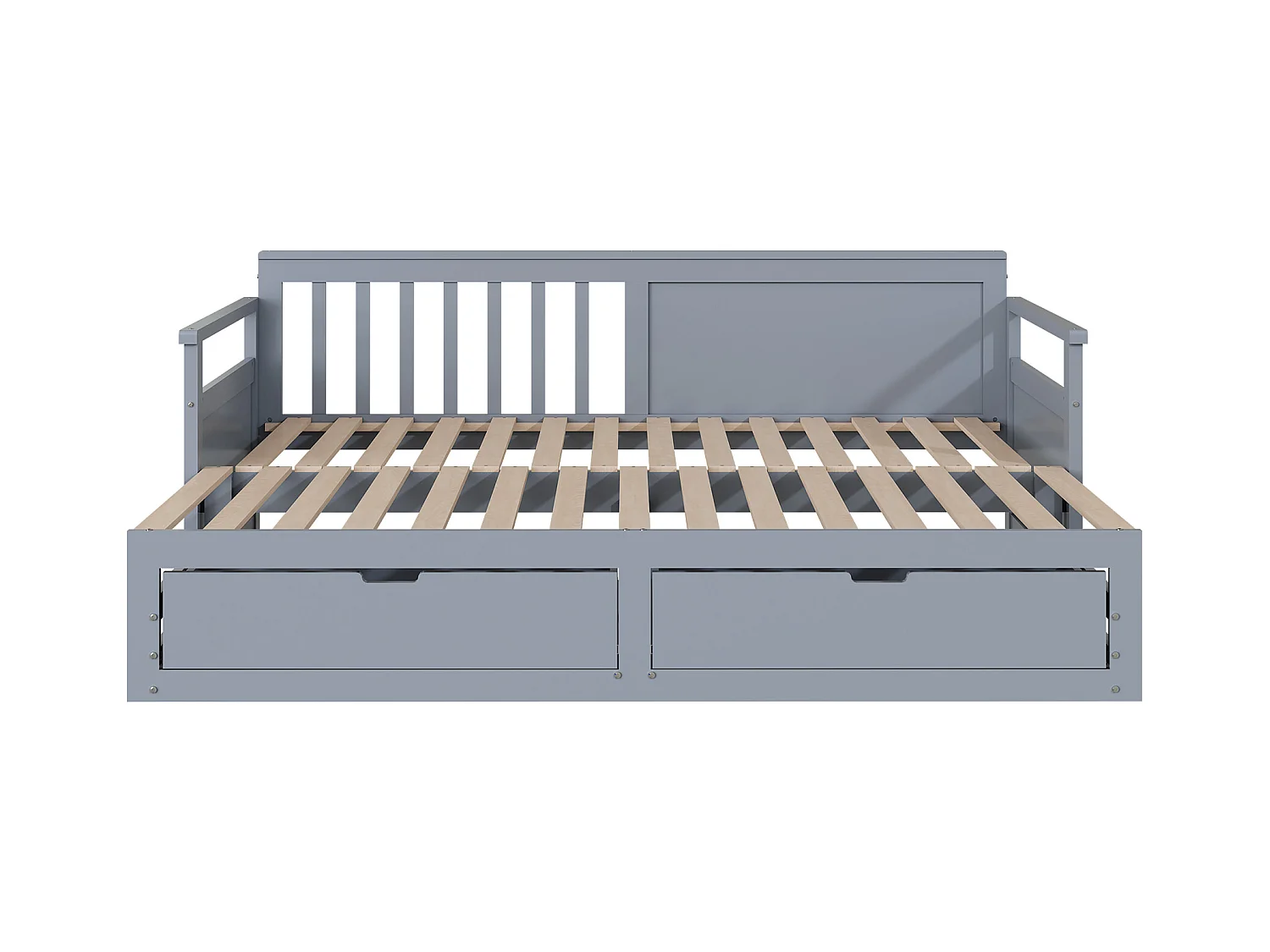 Lit banquette multifonction 90(180)x190cm avec tiroirs, bois de pin, gris, structure robuste (197.5x184.5x76cm)