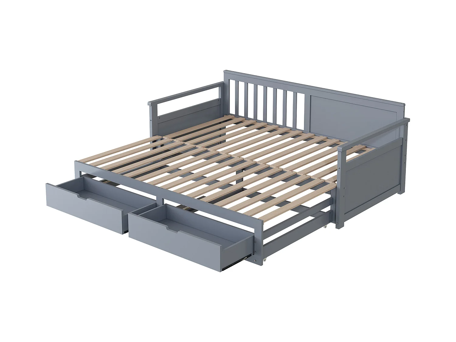 Lit banquette multifonction 90(180)x190cm avec tiroirs, bois de pin, gris, structure robuste (197.5x184.5x76cm)