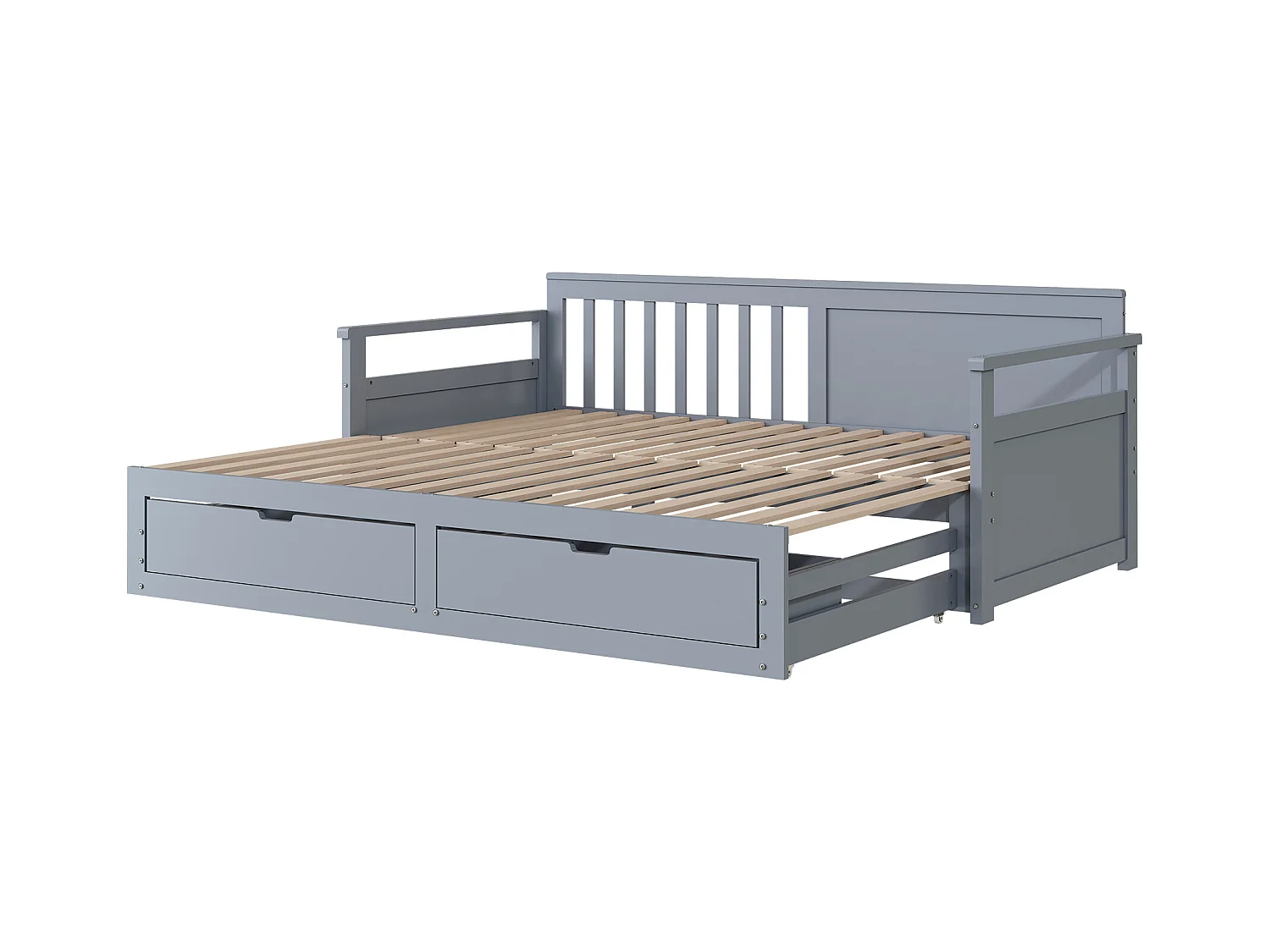 Lit banquette multifonction 90(180)x190cm avec tiroirs, bois de pin, gris, structure robuste (197.5x184.5x76cm)