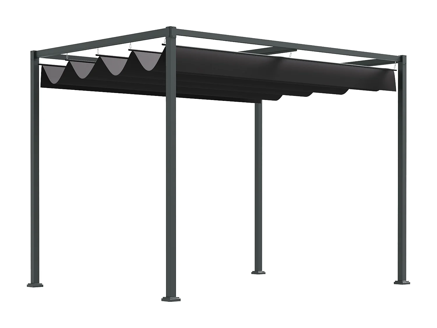 Pergola avec toit coulissant, métal, noir et gris (298x213x221cm)