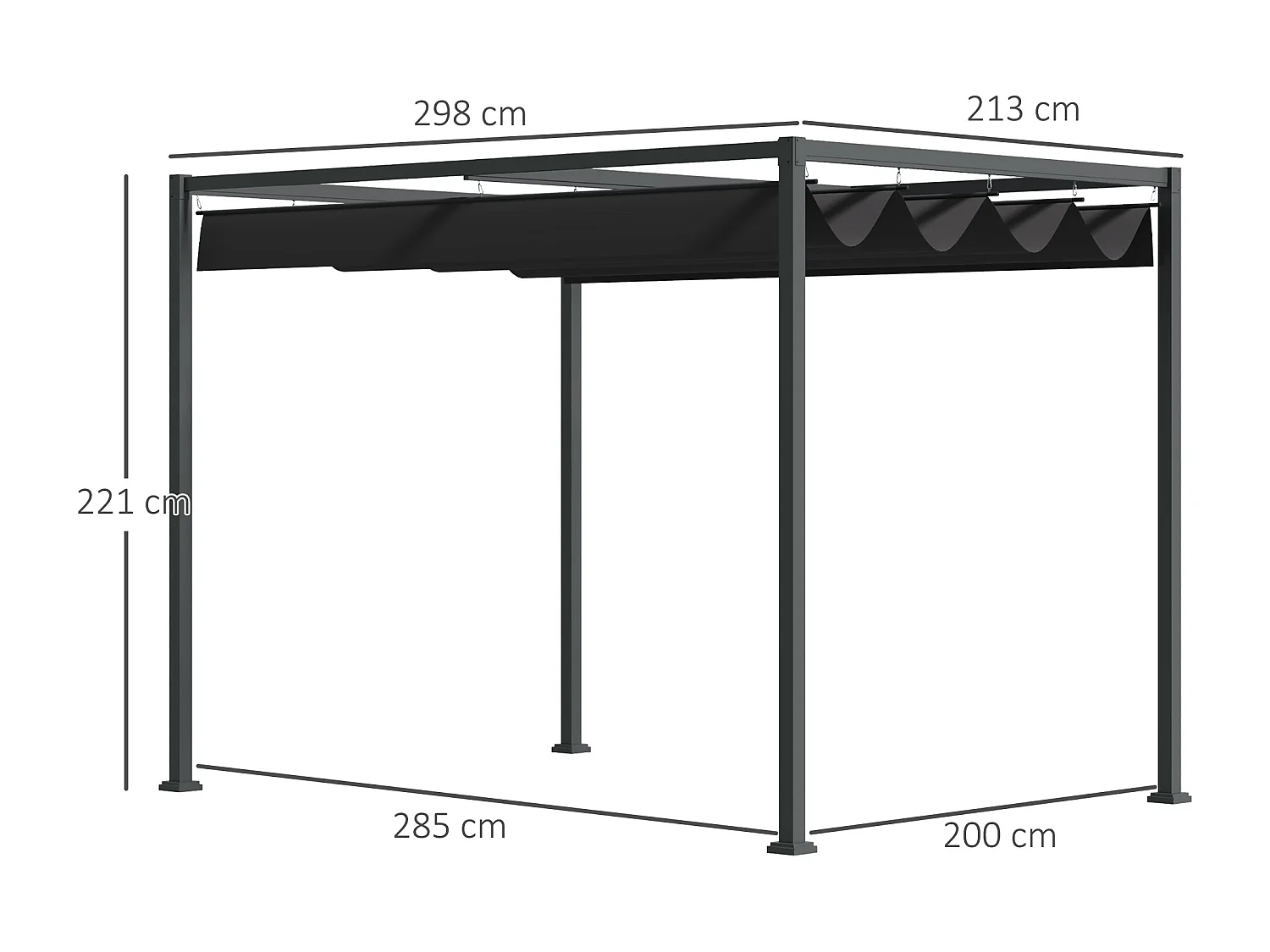 Pergola avec toit coulissant, métal, noir et gris (298x213x221cm)