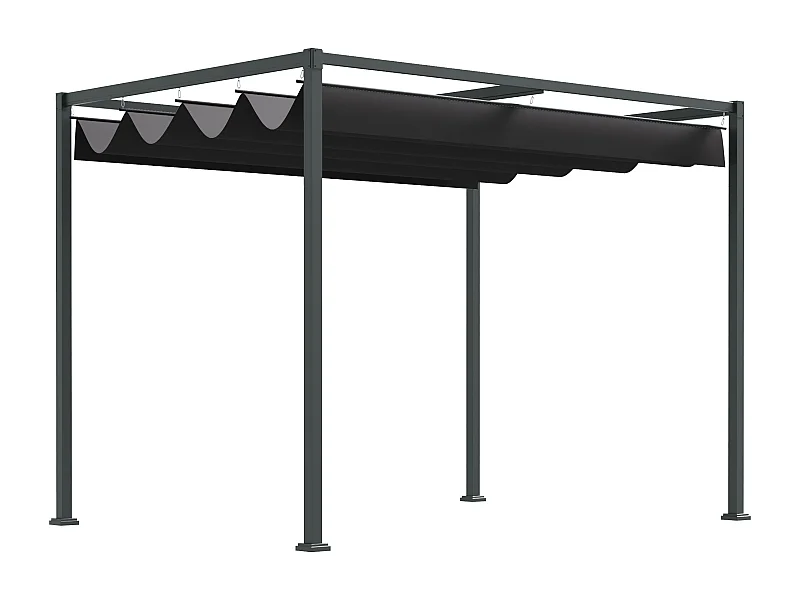 Pergola avec toit coulissant, métal, noir et gris (298x213x221cm)