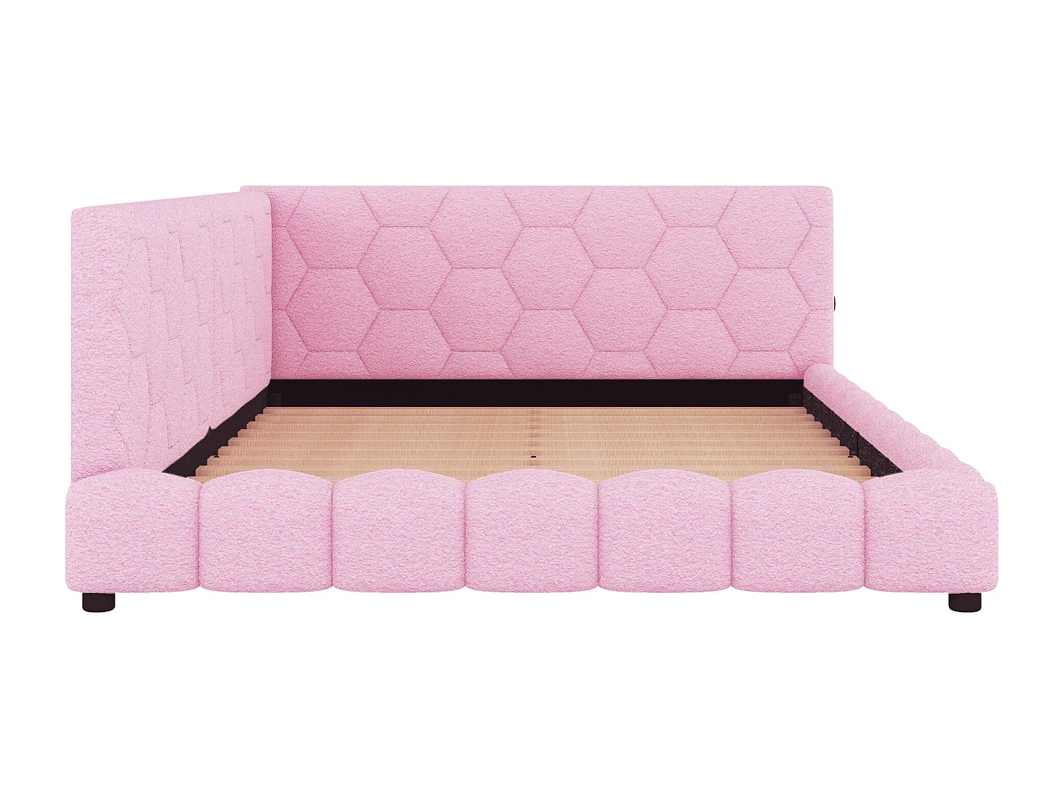 Daybed, 140x200 cm, canapé-lit, avec éclairage ambiant à 16 couleurs, USB, Type-C, tissu velours, Rose (214x152x64.5 cm)