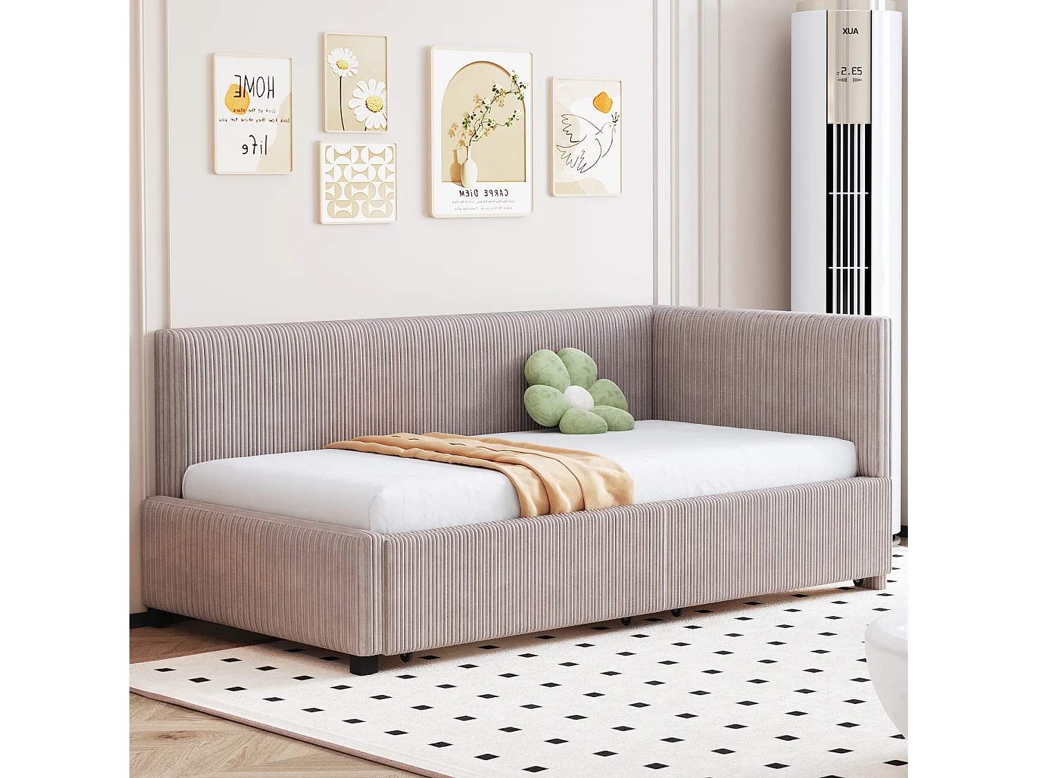 Divano letto 90x200 cm, multifunzionale, con 2 ampi cassetti contenitore, rete a doghe, tessuto in velluto, grigio (204,5x97x68 cm)