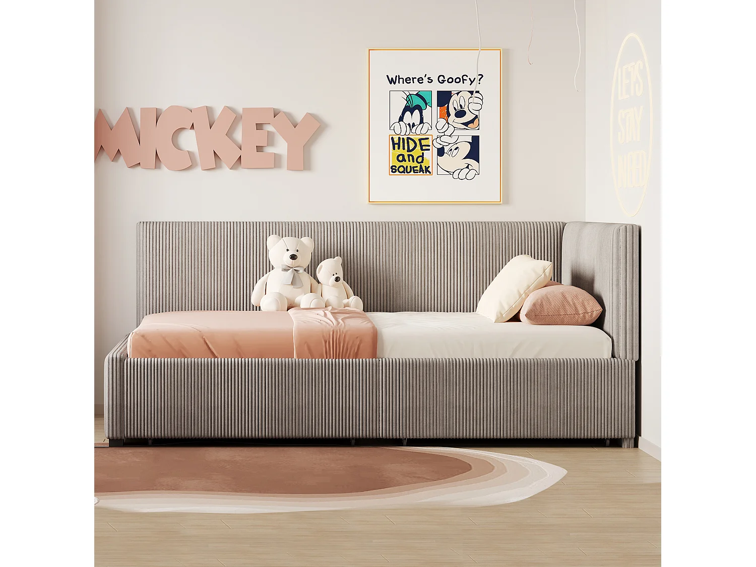 Divano letto 90x200 cm, multifunzionale, con 2 ampi cassetti contenitore, rete a doghe, tessuto in velluto, grigio (204,5x97x68 cm)