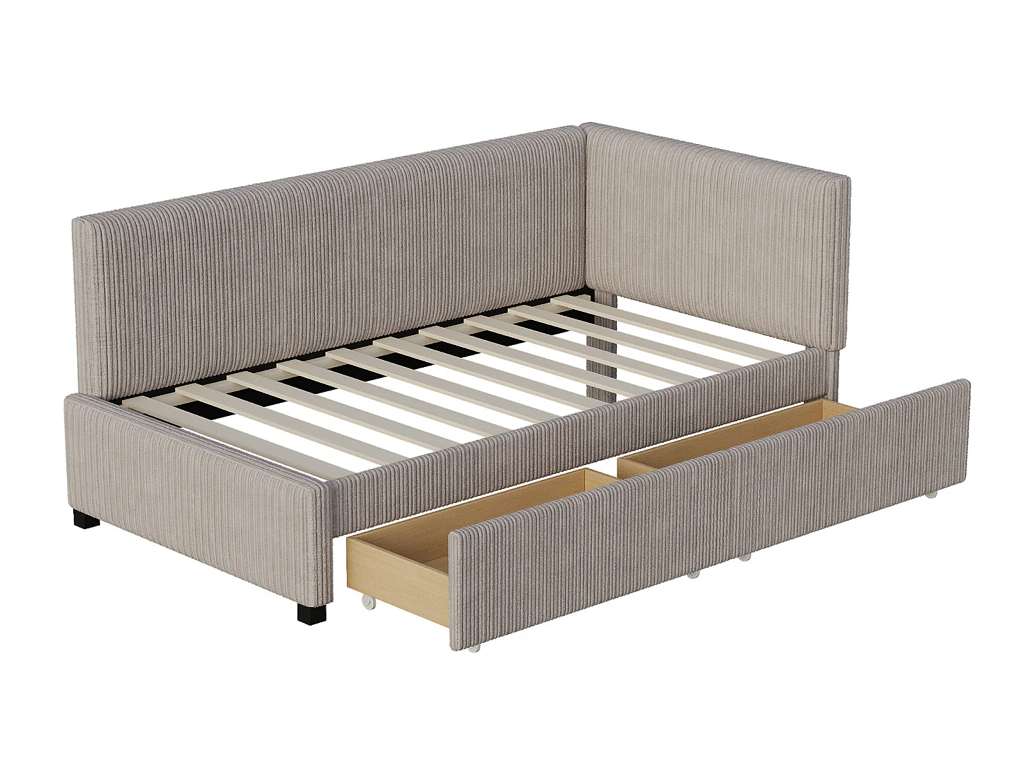 Divano letto 90x200 cm, multifunzionale, con 2 ampi cassetti contenitore, rete a doghe, tessuto in velluto, grigio (204,5x97x68 cm)
