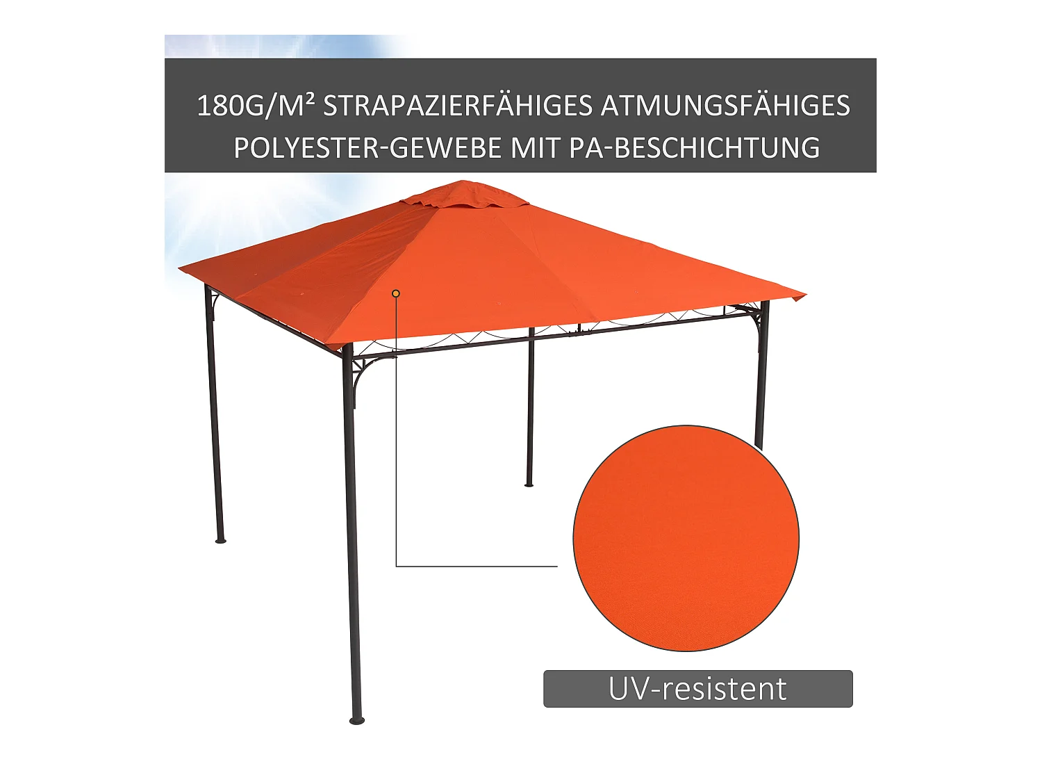 Toit de remplacement pour pavillon, protection solaire en polyester, orange (298x295 cm)