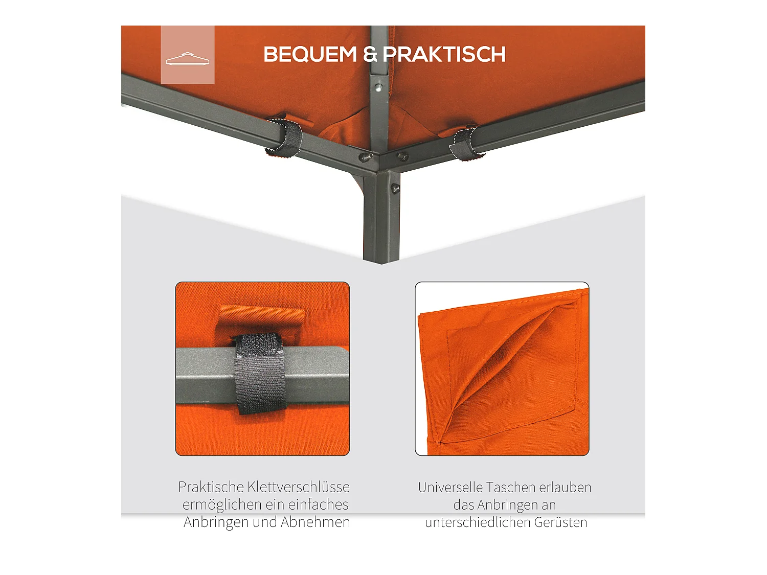Toit de remplacement pour pavillon, protection solaire en polyester, orange (298x295 cm)