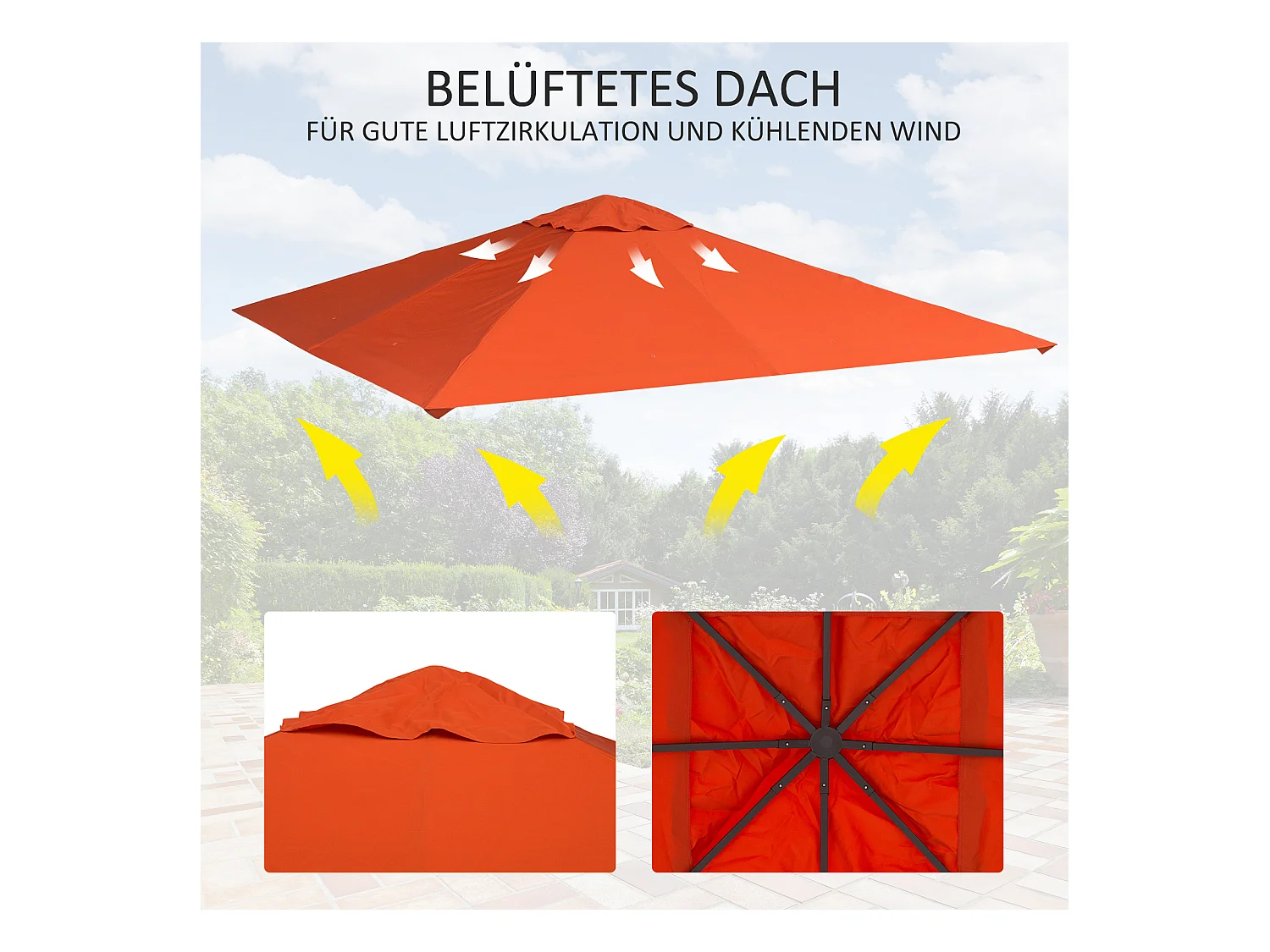 Toit de remplacement pour pavillon, protection solaire en polyester, orange (298x295 cm)