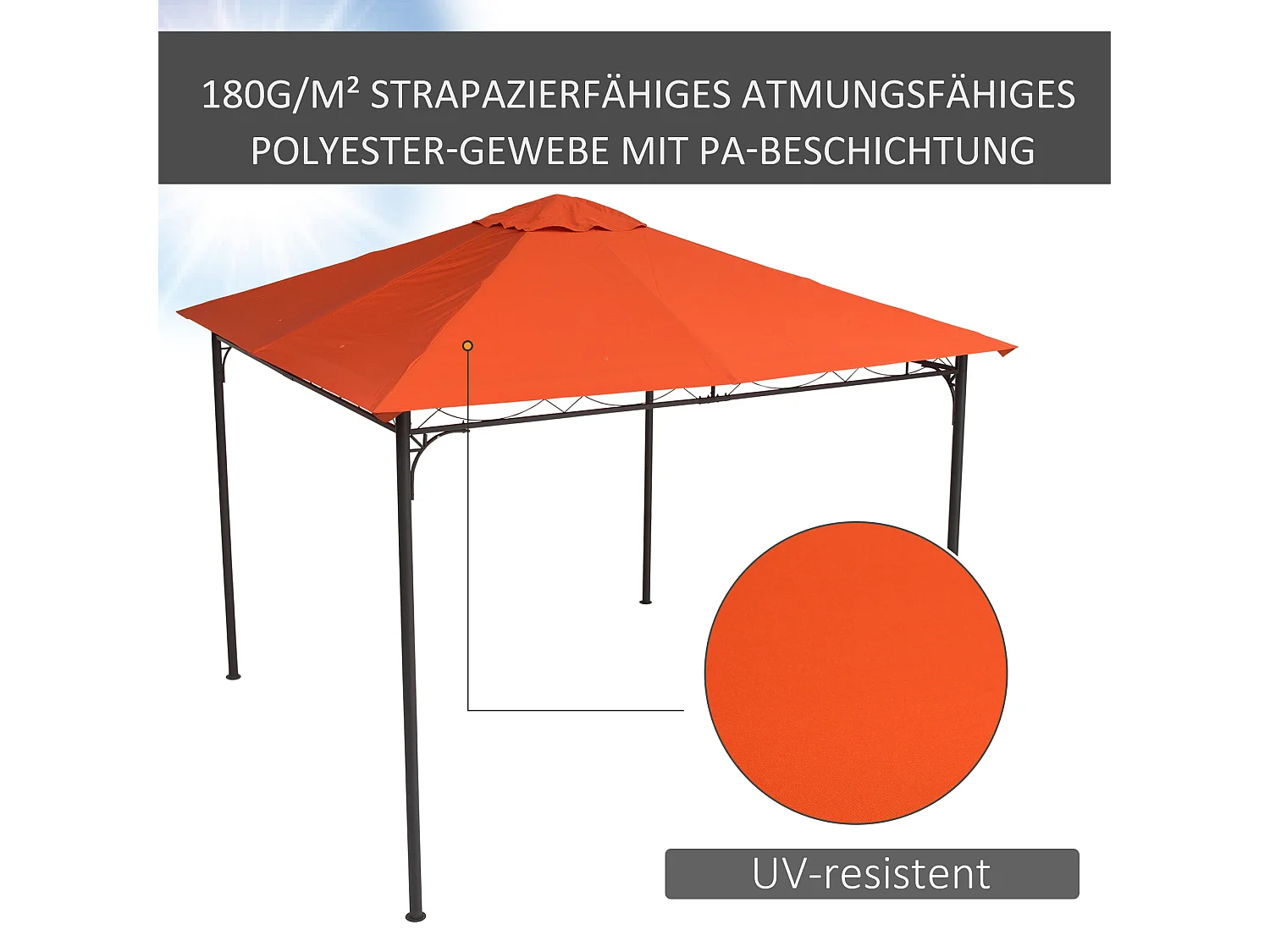 Toit de remplacement pour pavillon, protection solaire en polyester, orange (298x295 cm)