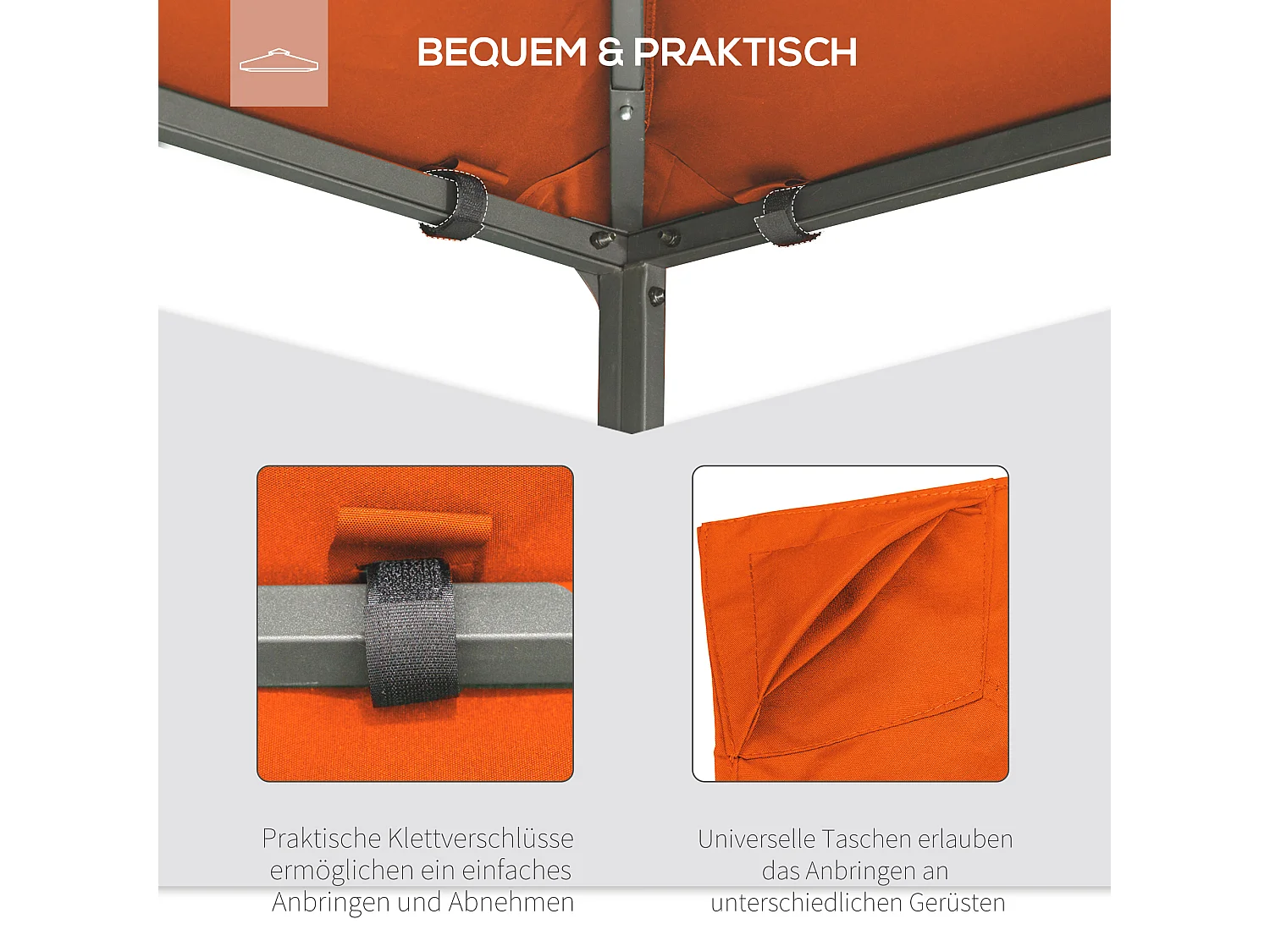 Toit de remplacement pour pavillon, protection solaire en polyester, orange (298x295 cm)