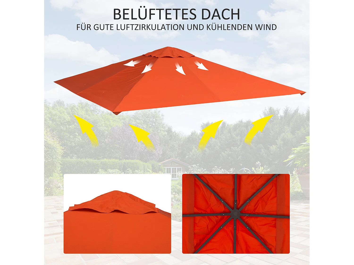 Toit de remplacement pour pavillon, protection solaire en polyester, orange (298x295 cm)