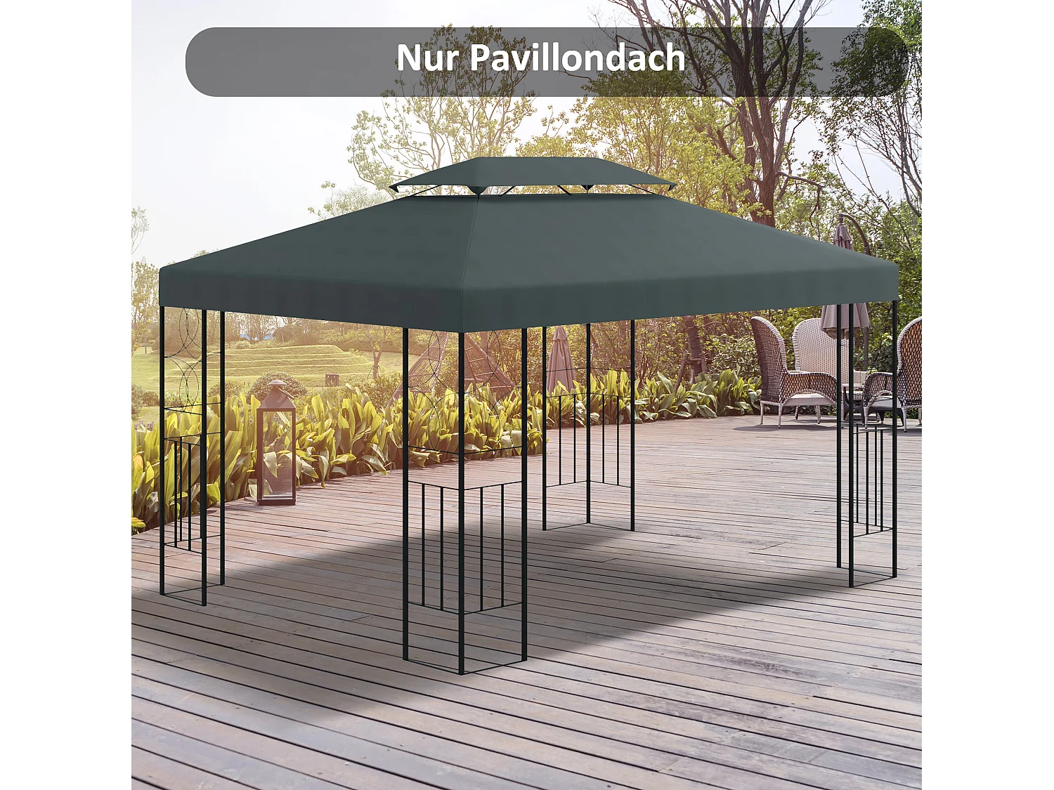 Toit de remplacement pour pavillon, double niveau, polyester résistant, charbon (300x400x20cm)