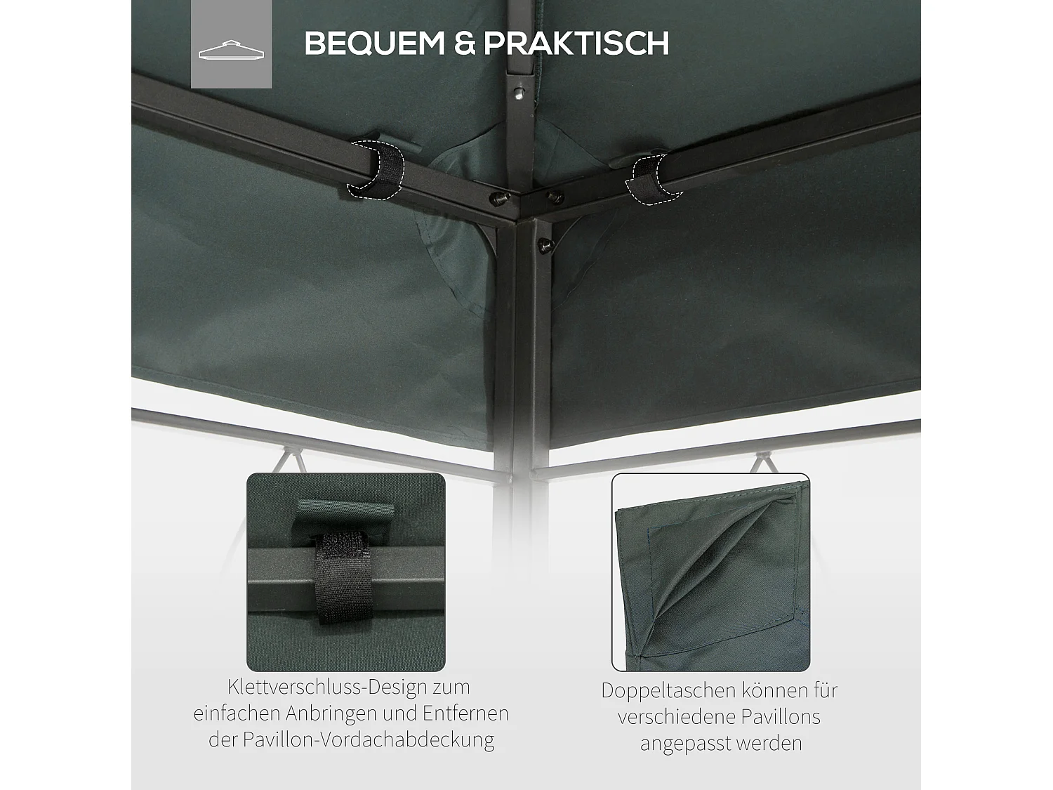 Toit de remplacement pour pavillon, double niveau, polyester résistant, charbon (300x400x20cm)