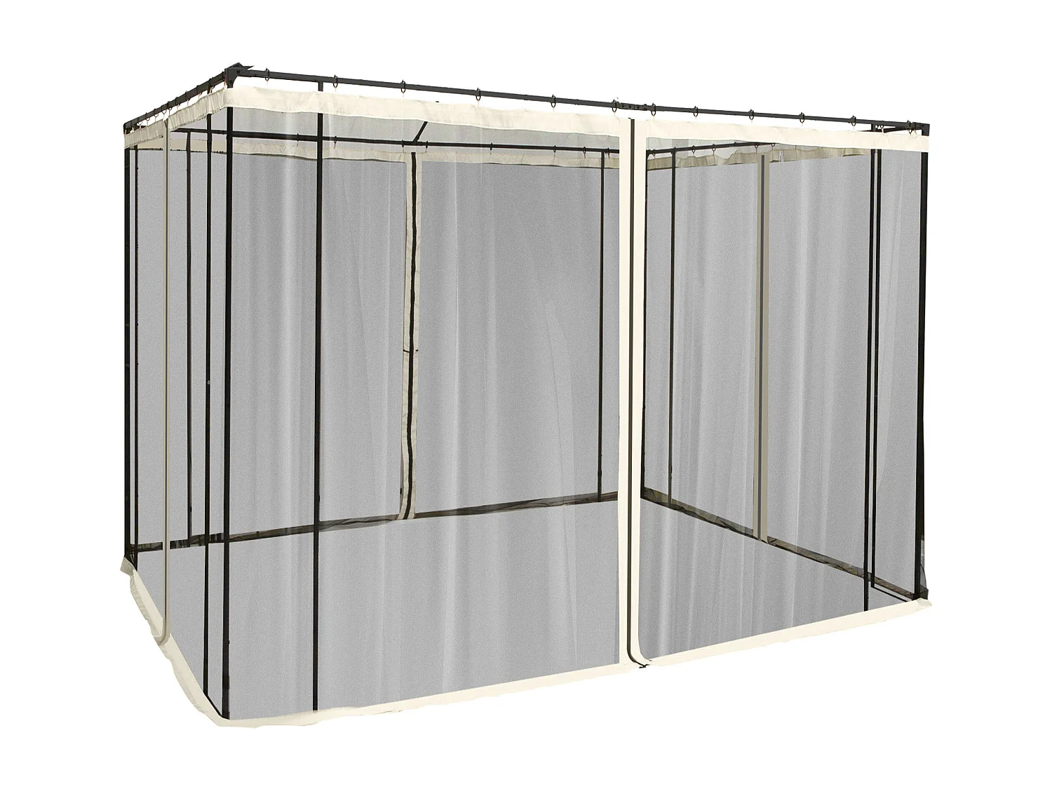 Moustiquaire pour pavillon 3x3m, 4 panneaux avec fermeture éclair, nylon mesh durable noir (302x207cm)