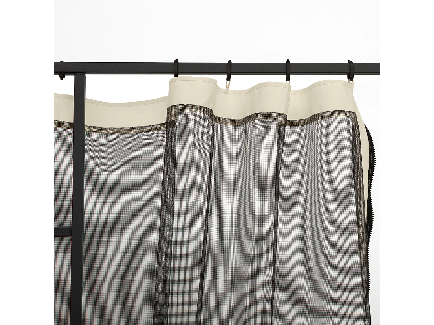 Moustiquaire pour pavillon 3x3m, 4 panneaux avec fermeture éclair, nylon mesh durable noir (302x207cm)