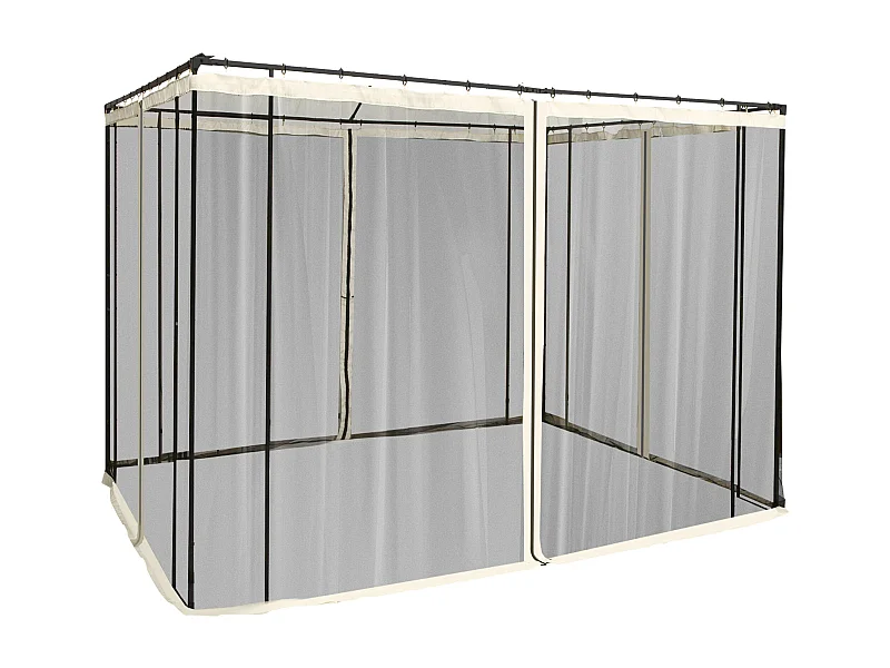 Moustiquaire pour pavillon 3x3m, 4 panneaux avec fermeture éclair, nylon mesh durable noir (302x207cm)