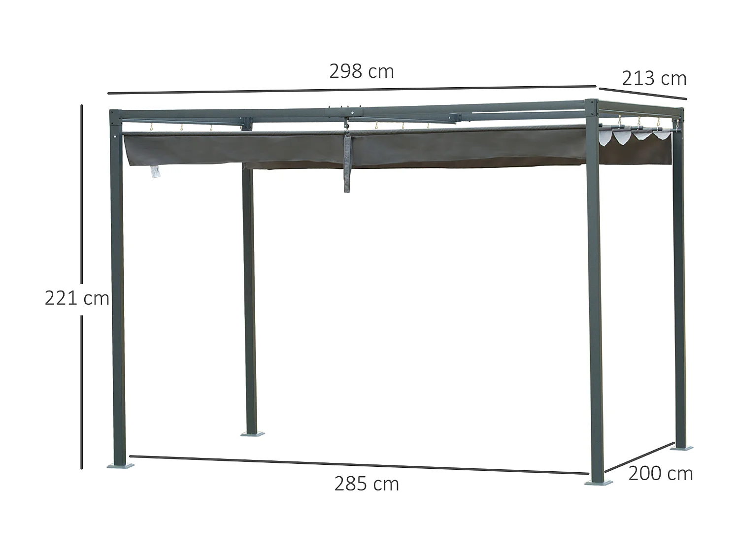 Pergola avec toit coulissant, métal, gris, polyester résistant aux intempéries (298x213x221cm)