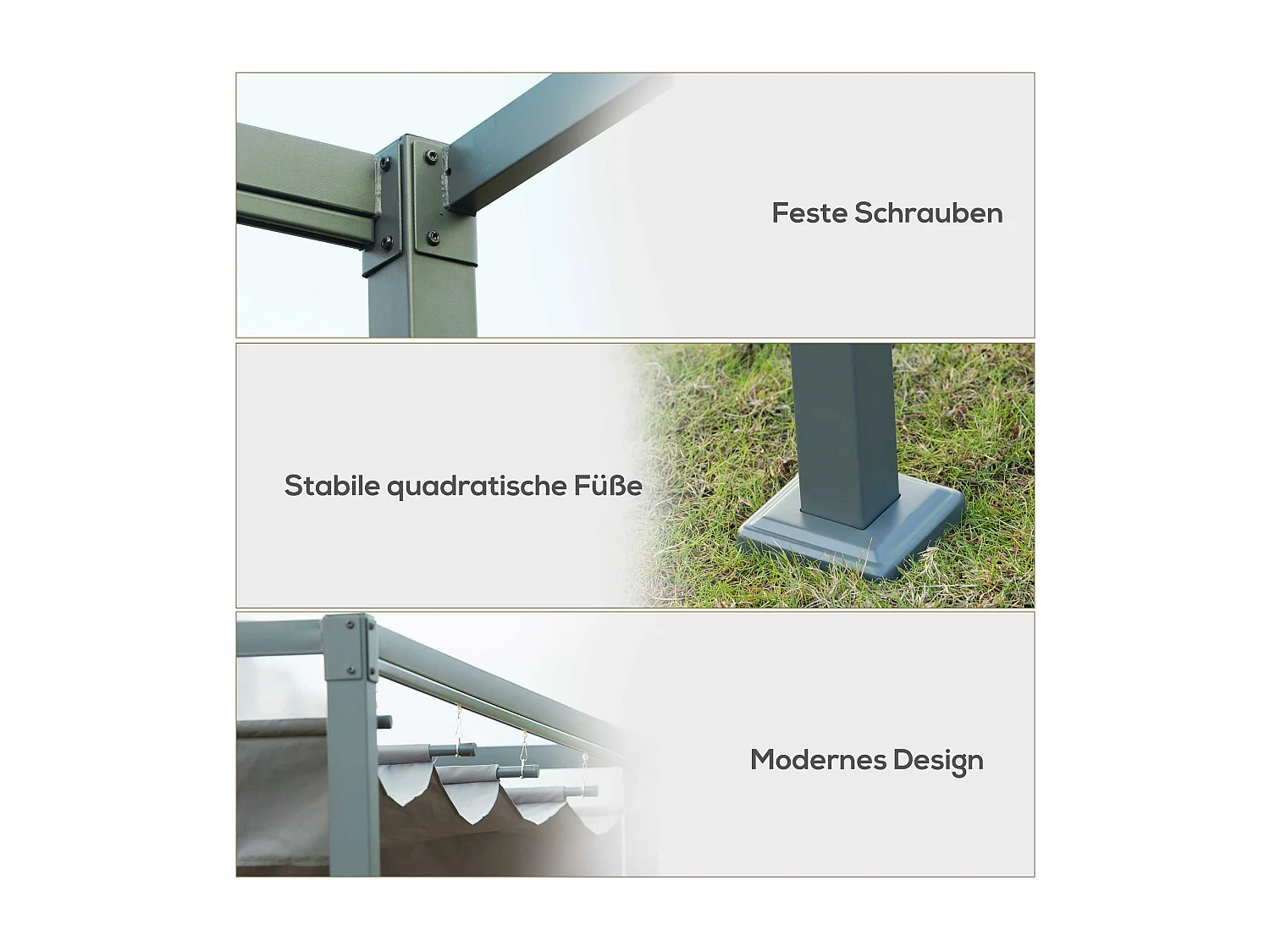 Pergola avec toit coulissant, métal, gris, polyester résistant aux intempéries (298x213x221cm)