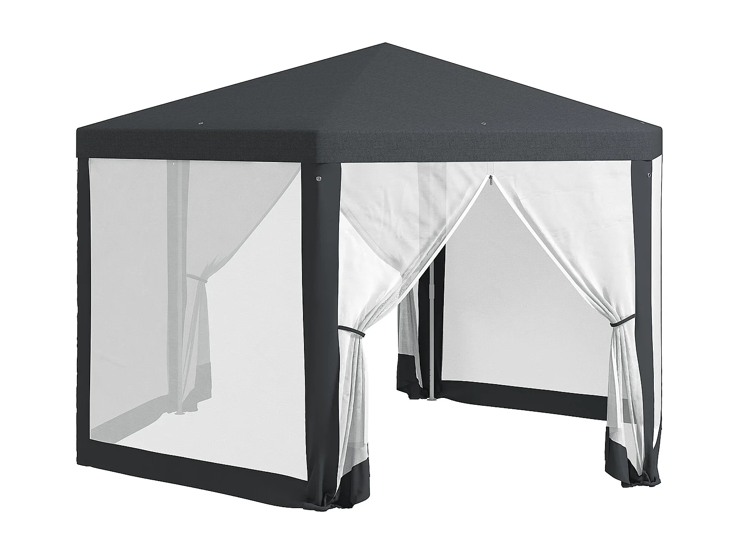 Tuinpaviljoen 4x4 m met klamboe, 6 zijden, frame van metaal en polyester, donkergrijs (394x341,2x250 cm)