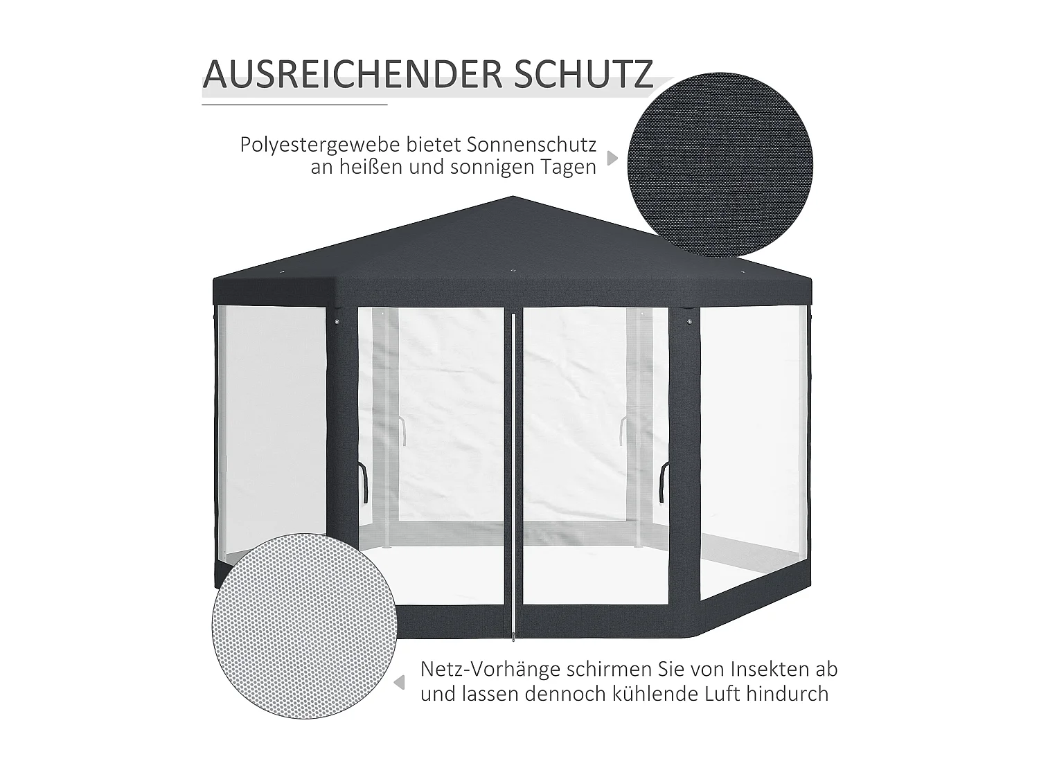 Tuinpaviljoen 4x4 m met klamboe, 6 zijden, frame van metaal en polyester, donkergrijs (394x341,2x250 cm)